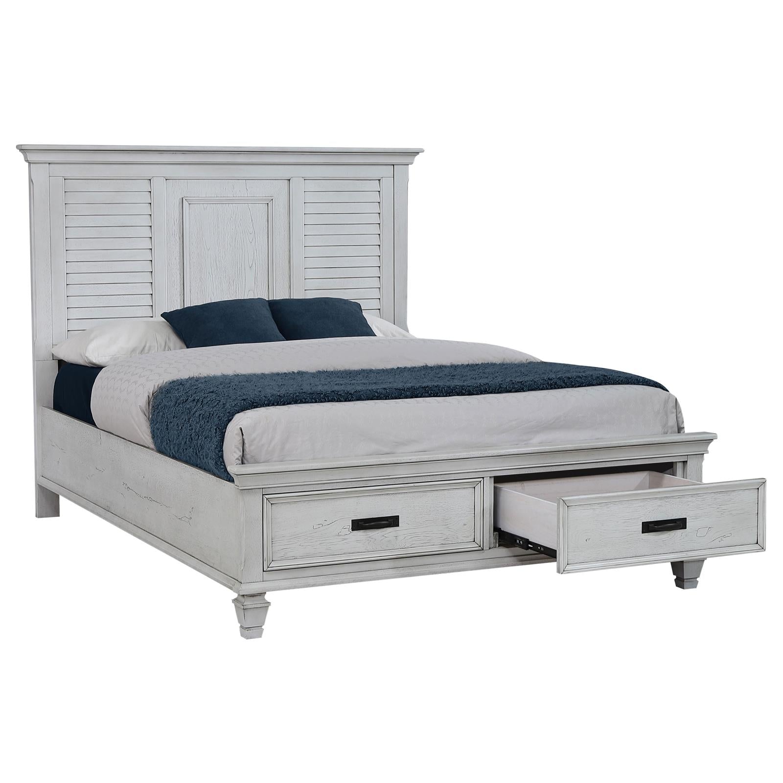 Franco Eastern King Storage Bed Antique White - 205330KE - Bien Home Furniture & Electronics