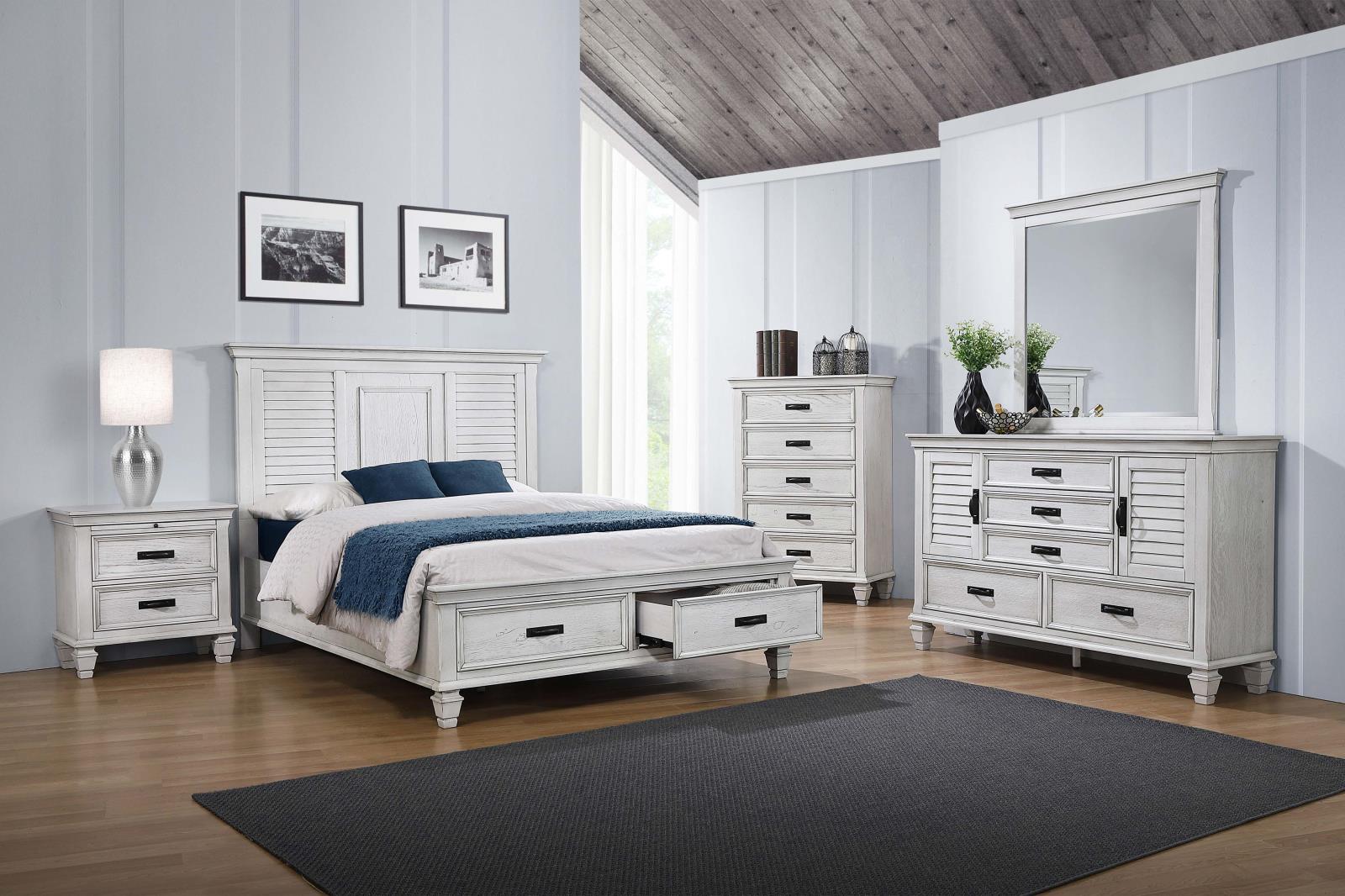 Franco Eastern King Storage Bed Antique White - 205330KE - Bien Home Furniture & Electronics