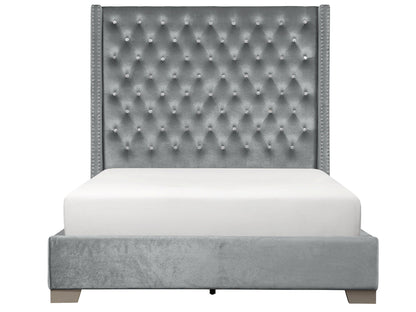 Franco Gray Velvet Queen Upholstered Bed - SET | SH228GRY-1 | SH228GRY-3 - Bien Home Furniture &amp; Electronics