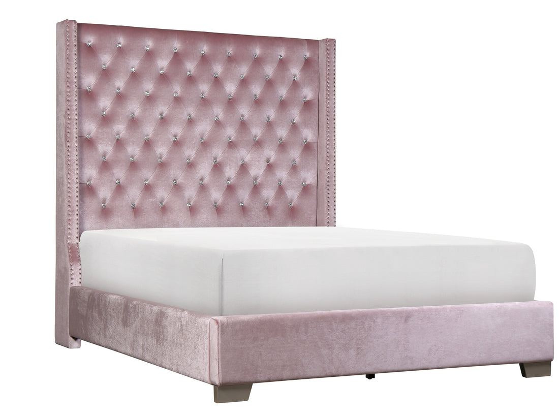 Franco Pink Velvet King Upholstered Bed - SET | SH228KPNK-1 | SH228KPNK-3 - Bien Home Furniture &amp; Electronics