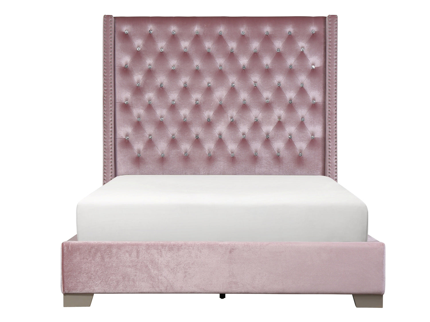 Franco Pink Velvet King Upholstered Bed - SET | SH228KPNK-1 | SH228KPNK-3 - Bien Home Furniture & Electronics