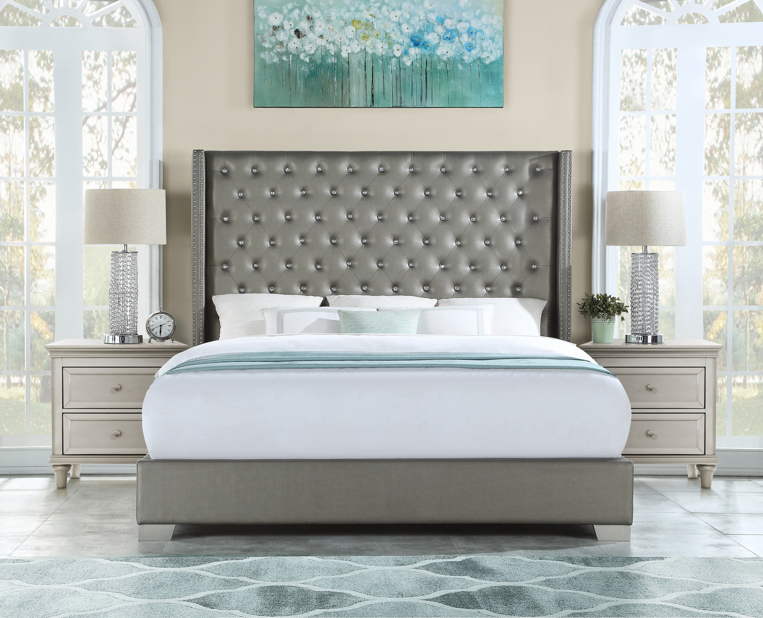 Franco Silver King Upholstered Bed - SET | SH228K-1 | SH228K-3 - Bien Home Furniture & Electronics