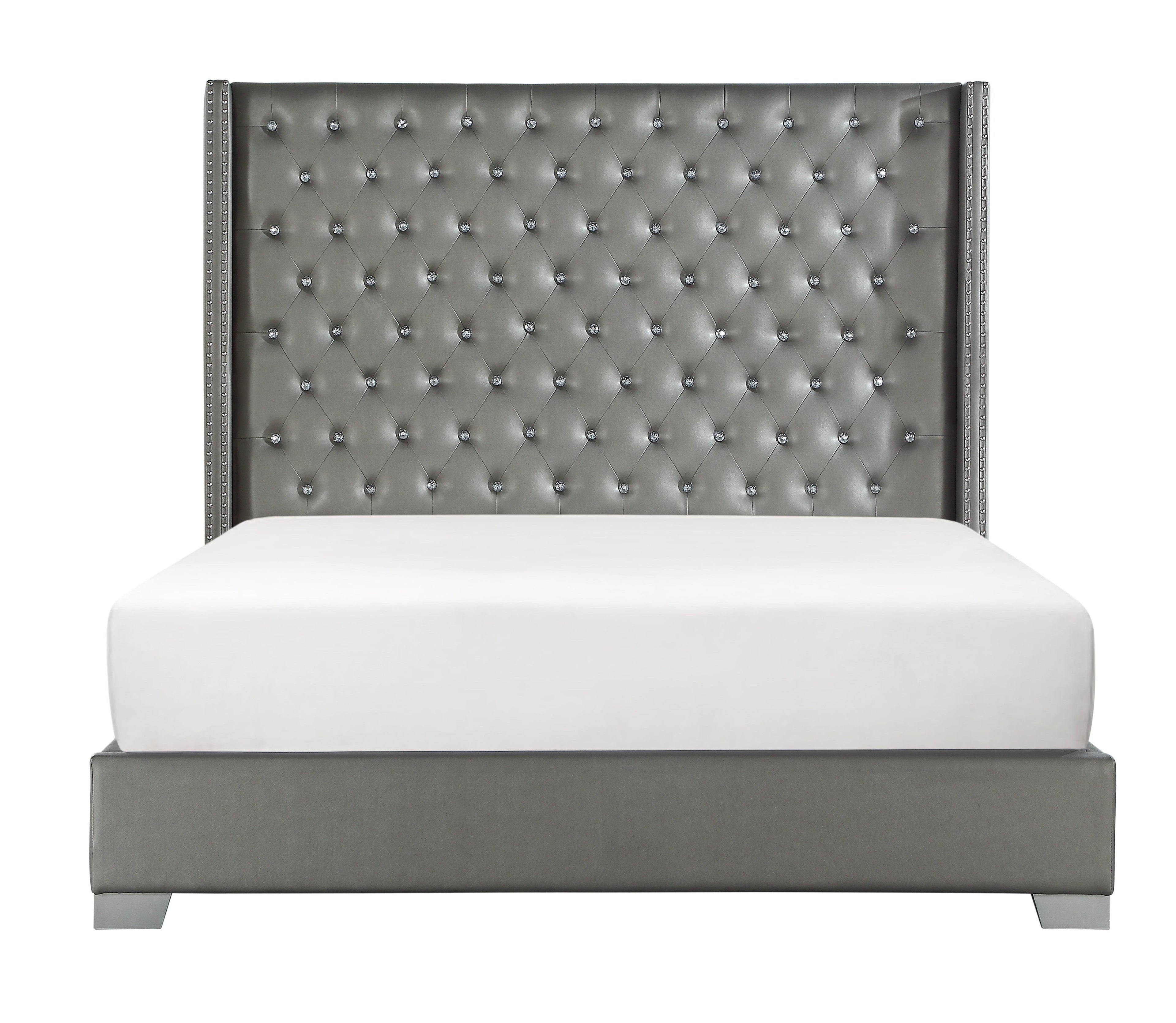 Franco Silver Queen Upholstered Bed - SET | SH228-1 | SH228-3 - Bien Home Furniture &amp; Electronics