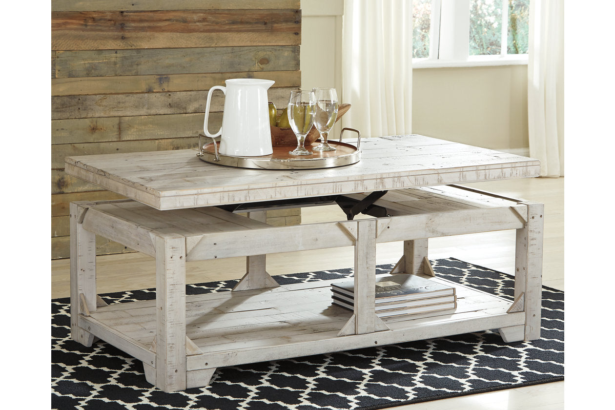 Fregine Whitewash Coffee Table with Lift Top - T755-9 - Bien Home Furniture & Electronics