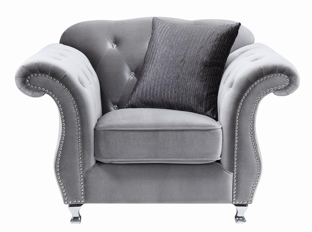 Frostine Button Tufted Chair Silver - 551163 - Bien Home Furniture &amp; Electronics