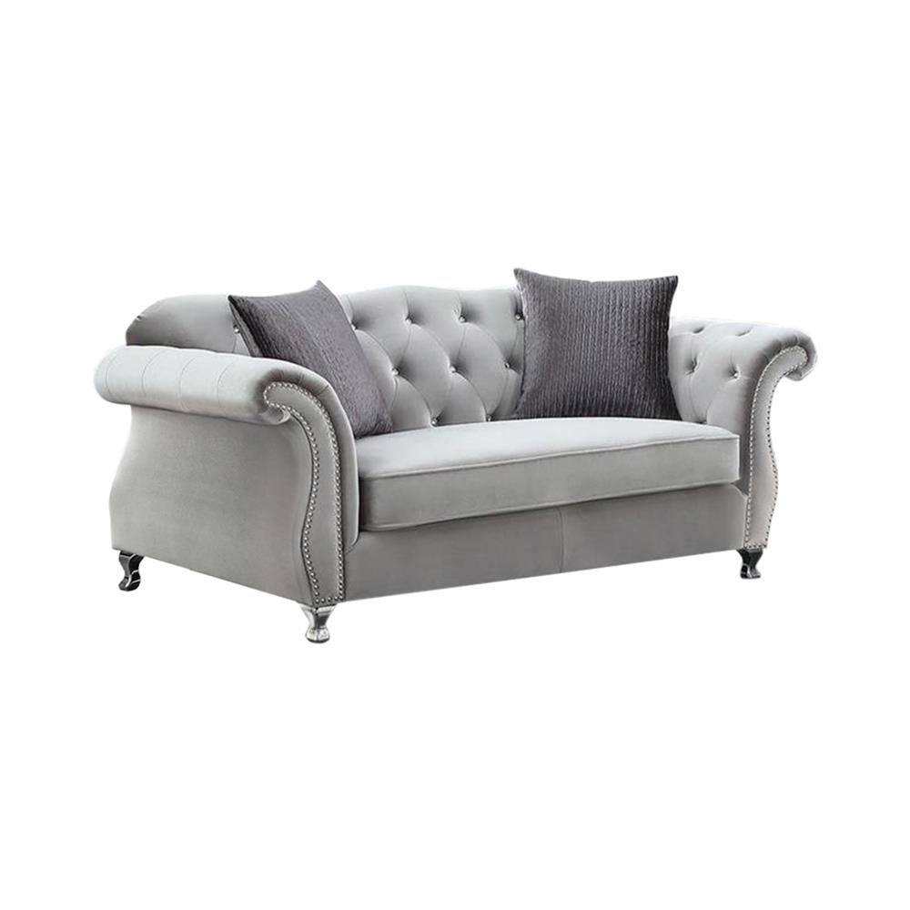 Frostine Button Tufted Loveseat Silver - 551162 - Bien Home Furniture &amp; Electronics