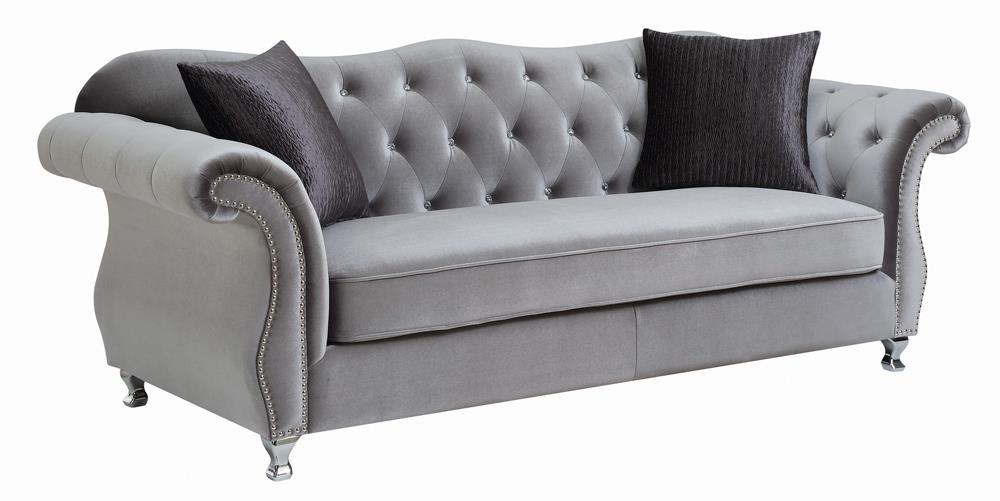 Frostine Button Tufted Sofa Silver - 551161 - Bien Home Furniture &amp; Electronics