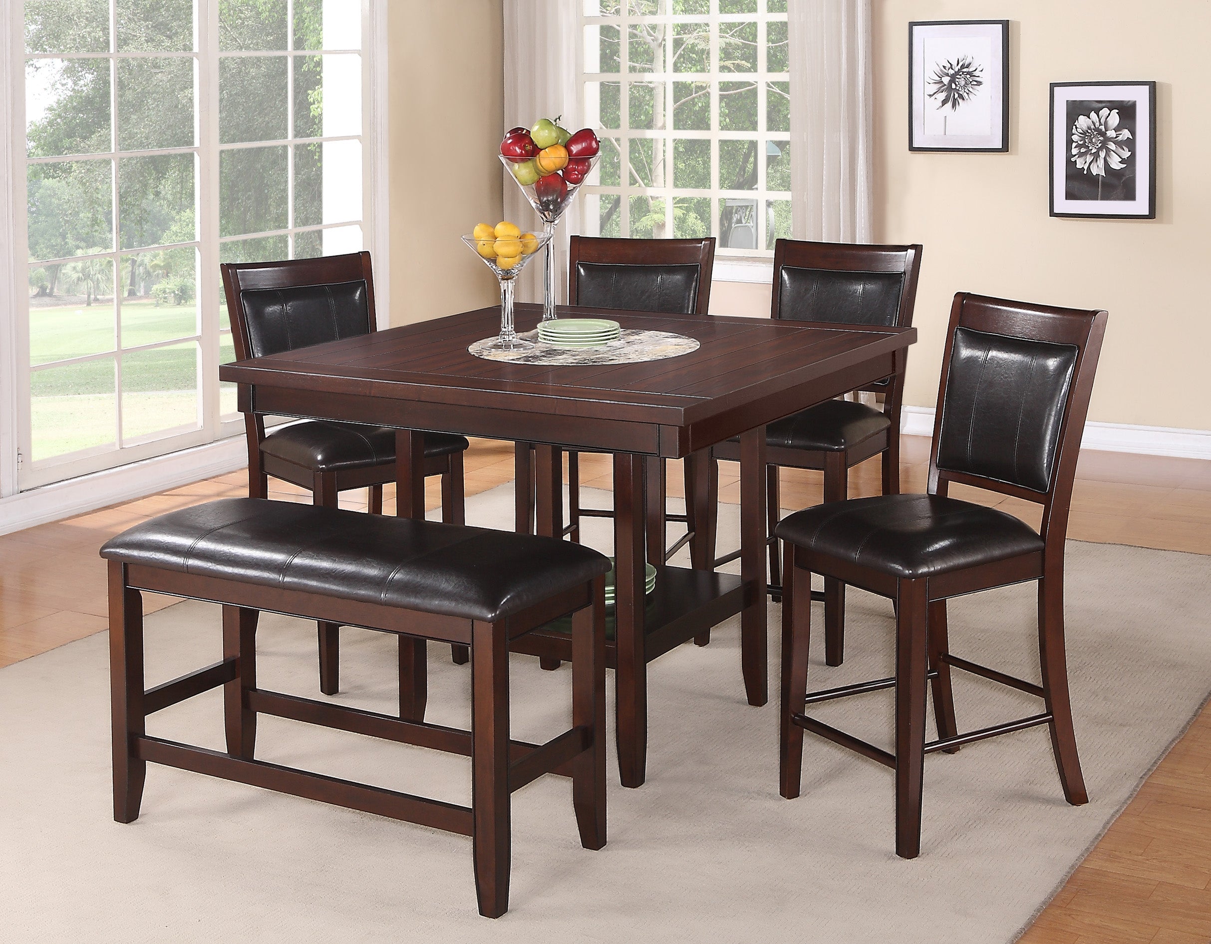 Fulton Espresso Counter Height Set - SET | 2727T-4848-V | 2727S-24-V(2) | 2727-BENCH-V - Bien Home Furniture & Electronics