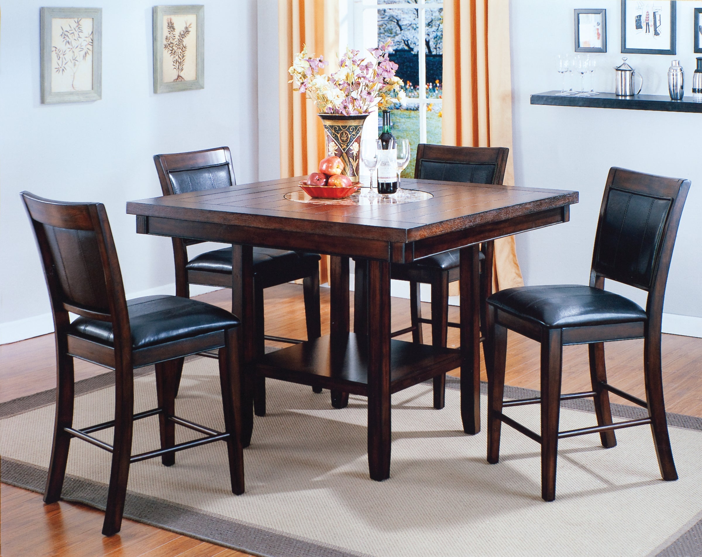 Fulton Espresso Counter Height Set - SET | 2727T-4848-V | 2727S-24-V(2) | 2727-BENCH-V - Bien Home Furniture & Electronics