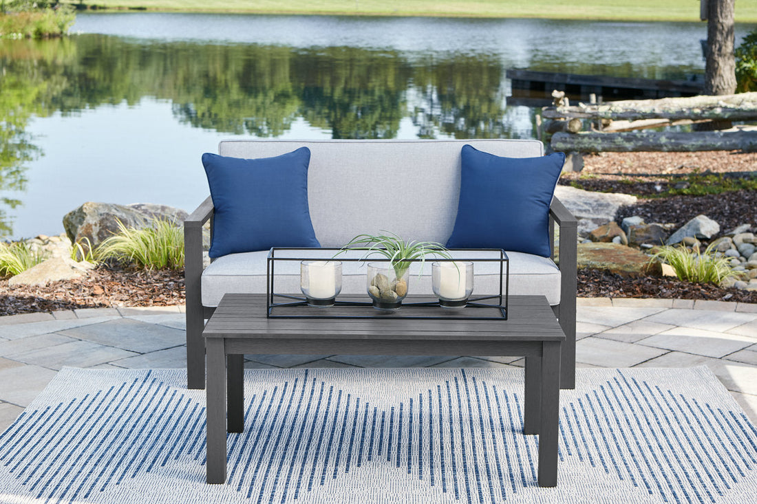 Fynnegan Gray Outdoor Loveseat with Table, Set of 2 - P349-034 - Bien Home Furniture &amp; Electronics