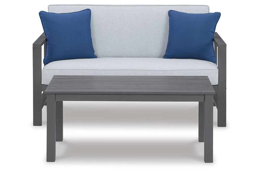 Fynnegan Gray Outdoor Loveseat with Table, Set of 2 - P349-034 - Bien Home Furniture &amp; Electronics
