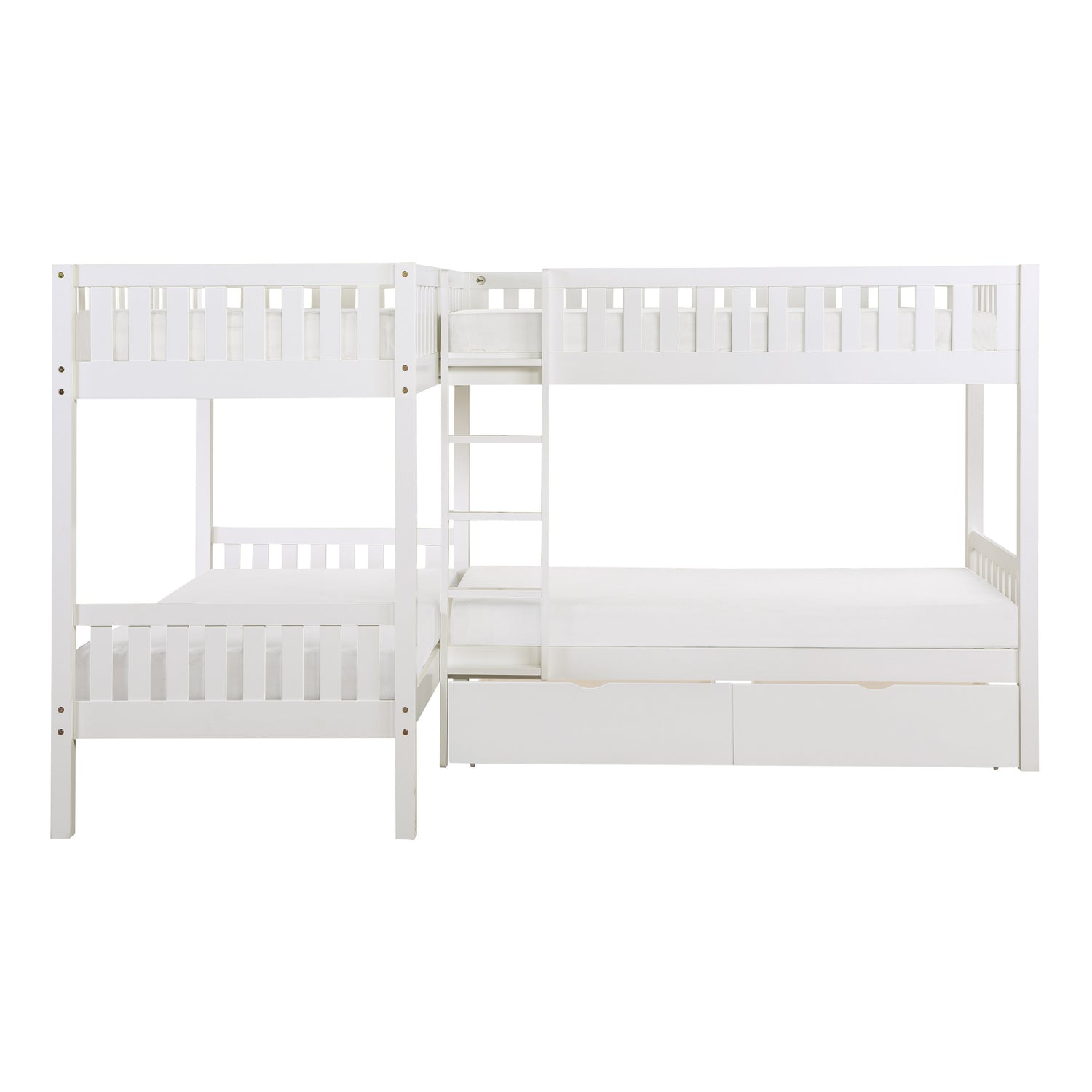 Galen White Corner Bunk Bed with Storage Boxes - SET | B2053CNW-1 | B2053CNW-2 | B2053CNW-SL | B2053W-T - Bien Home Furniture & Electronics