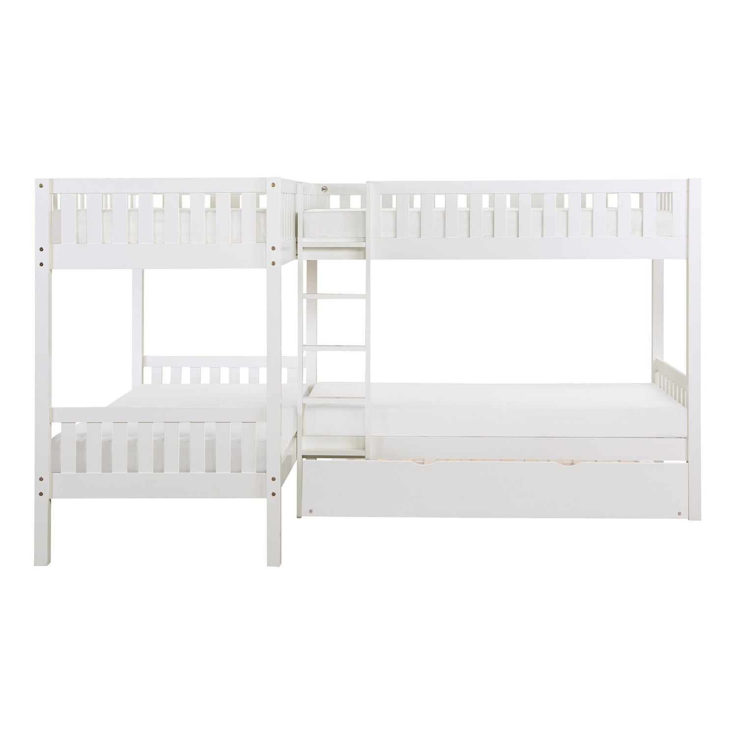 Galen White Corner Bunk Bed with Twin Trundle - SET | B2053CNW-1 | B2053CNW-2 | B2053CNW-SL | B2053W-R - Bien Home Furniture & Electronics