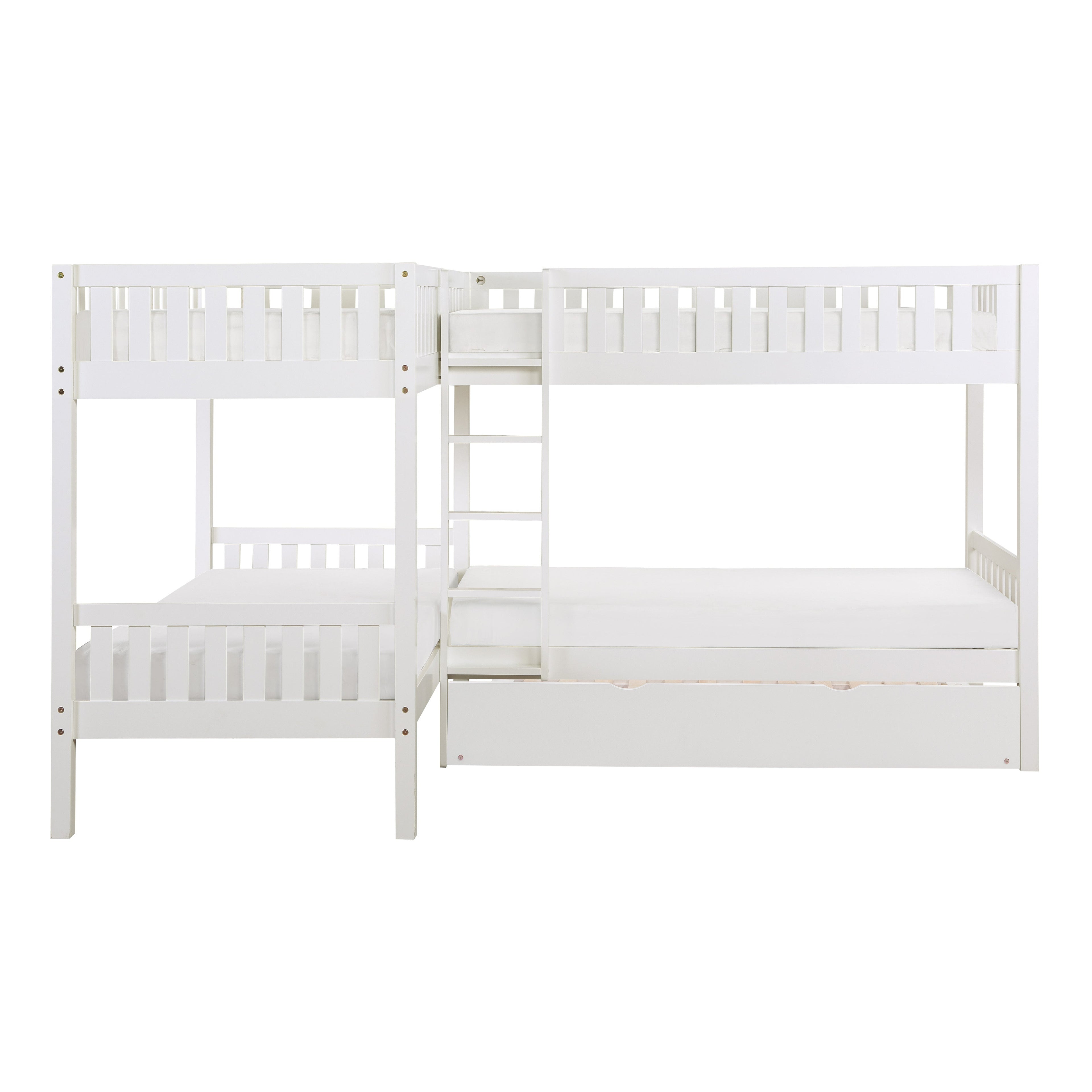 Galen White Corner Bunk Bed with Twin Trundle - SET | B2053CNW-1 | B2053CNW-2 | B2053CNW-SL | B2053W-R - Bien Home Furniture &amp; Electronics