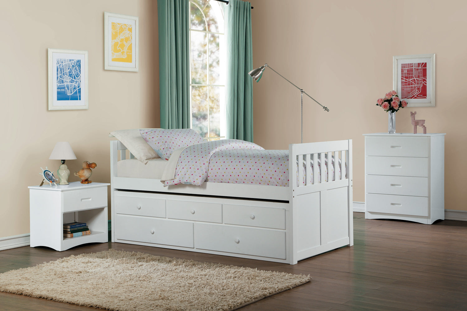 Galen White Twin Captains Trundle Bed - SET | B2053PRW-1 | B2053PRW-2 - Bien Home Furniture & Electronics