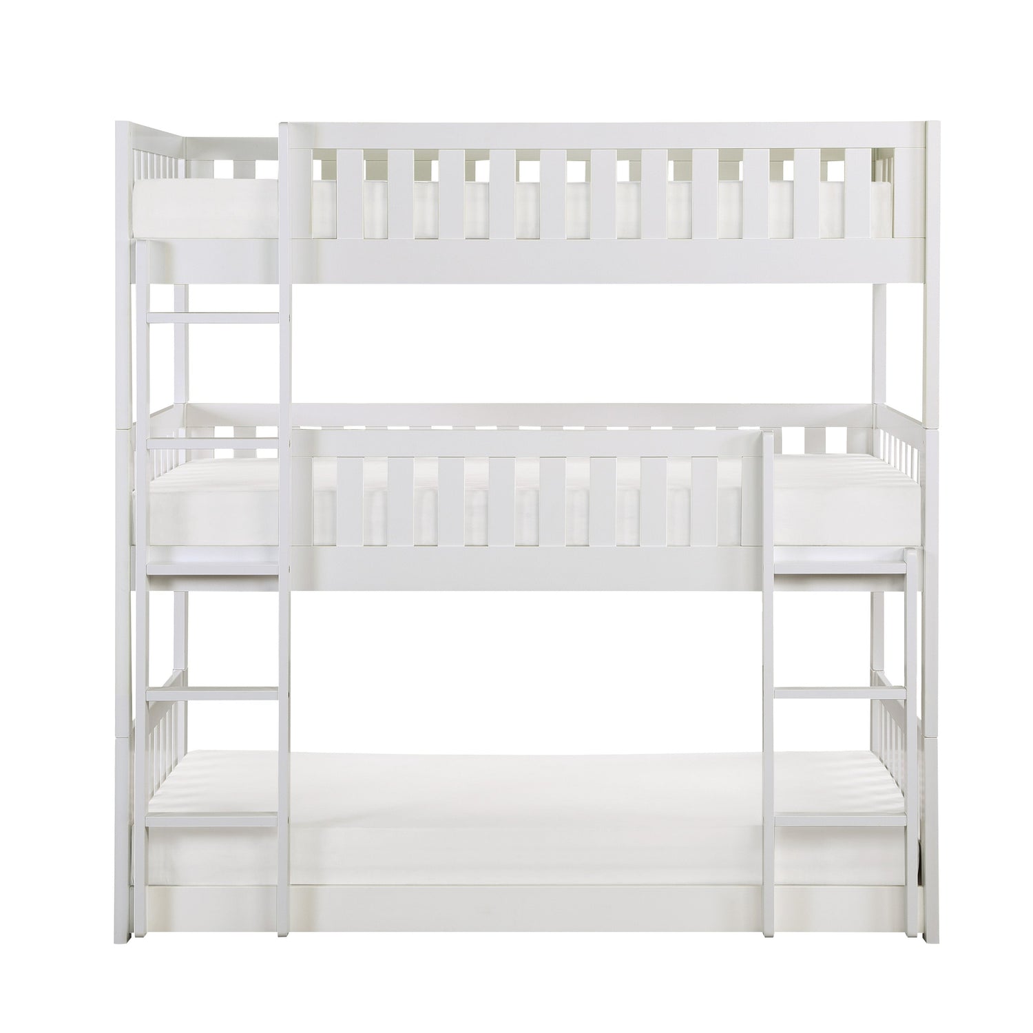 Galen White Twin Triple Bunk Bed - SET | B2053TTTW-1 | B2053TTTW-2 | B2053TTTW-SL - Bien Home Furniture & Electronics