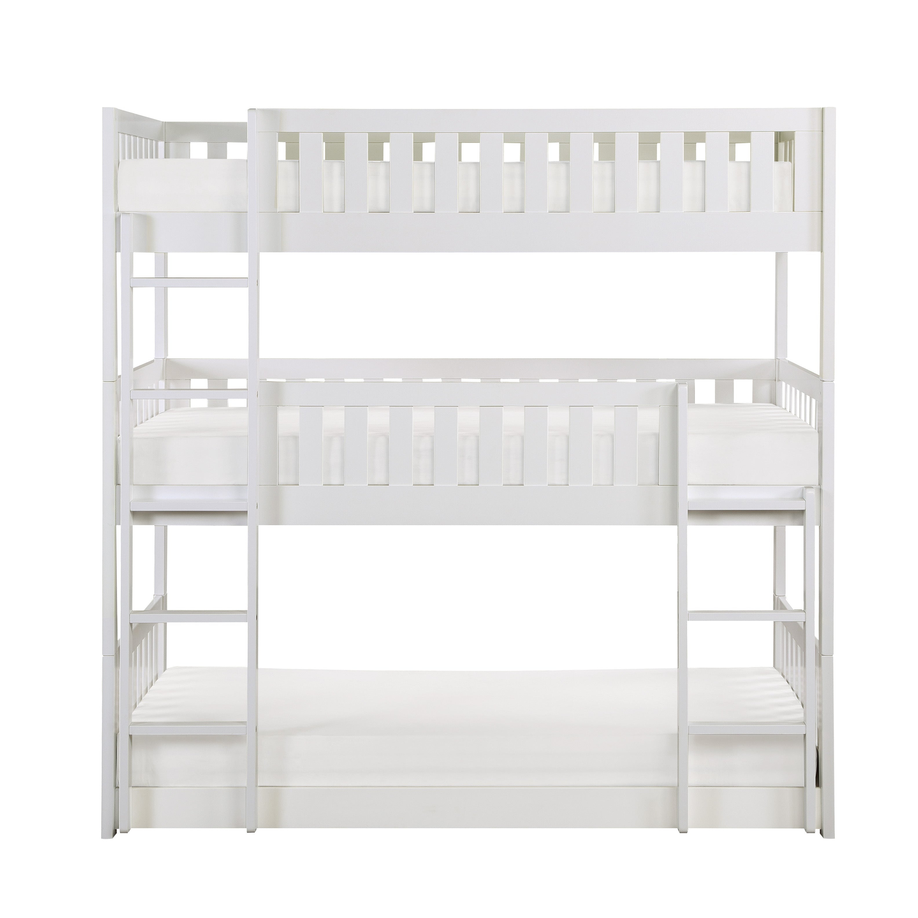 Galen White Twin Triple Bunk Bed - SET | B2053TTTW-1 | B2053TTTW-2 | B2053TTTW-SL - Bien Home Furniture &amp; Electronics