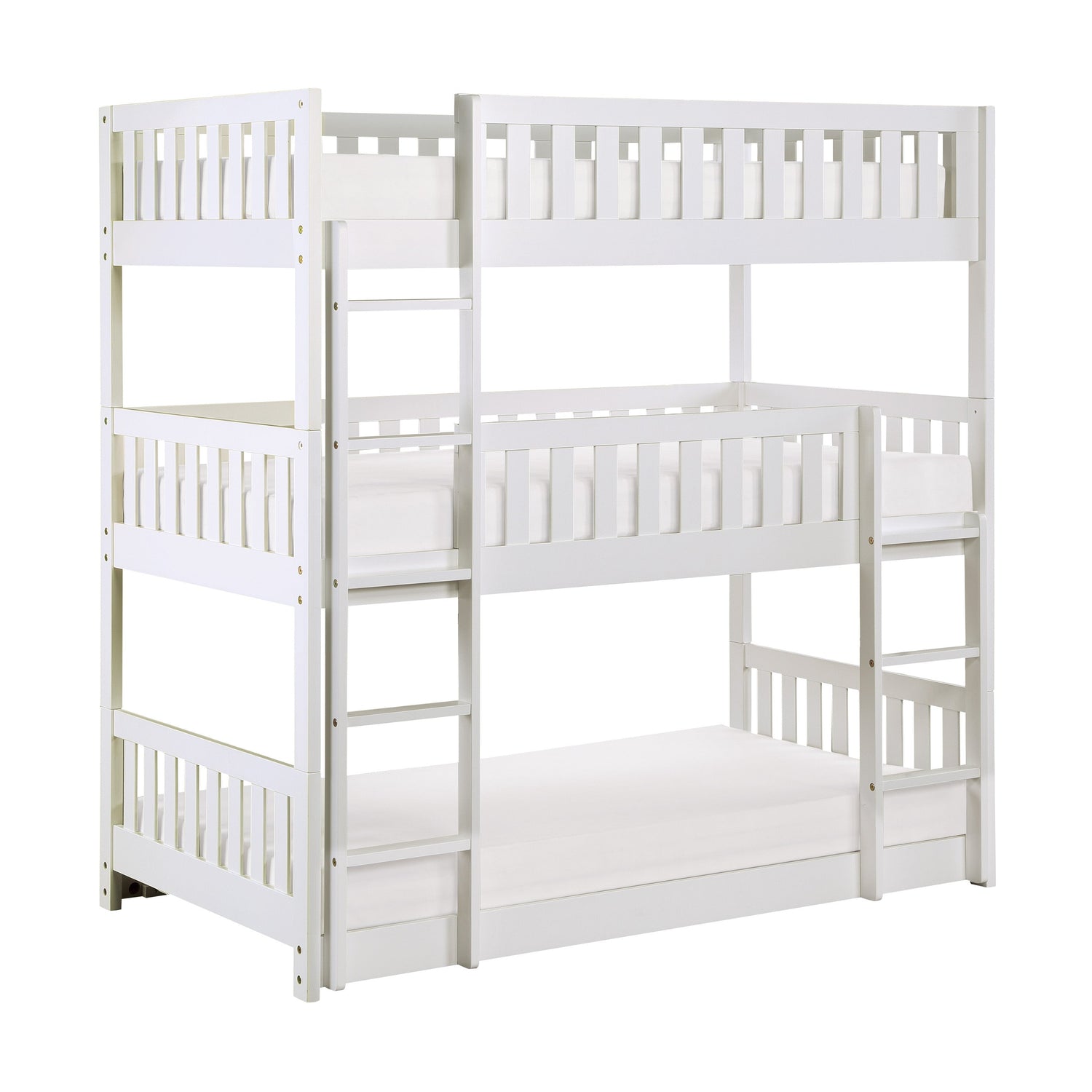 Galen White Twin Triple Bunk Bed - SET | B2053TTTW-1 | B2053TTTW-2 | B2053TTTW-SL - Bien Home Furniture & Electronics