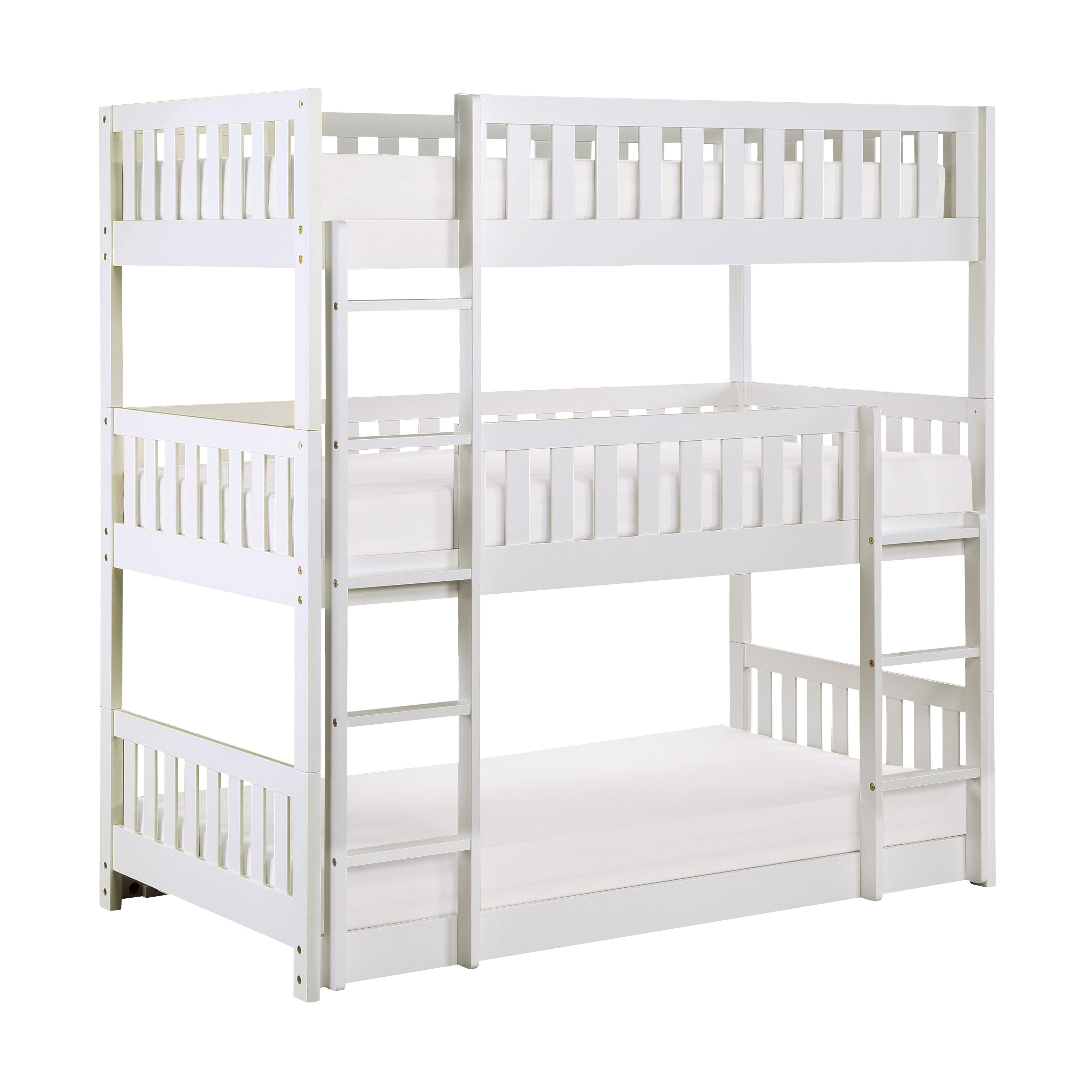 Galen White Twin Triple Bunk Bed - SET | B2053TTTW-1 | B2053TTTW-2 | B2053TTTW-SL - Bien Home Furniture &amp; Electronics