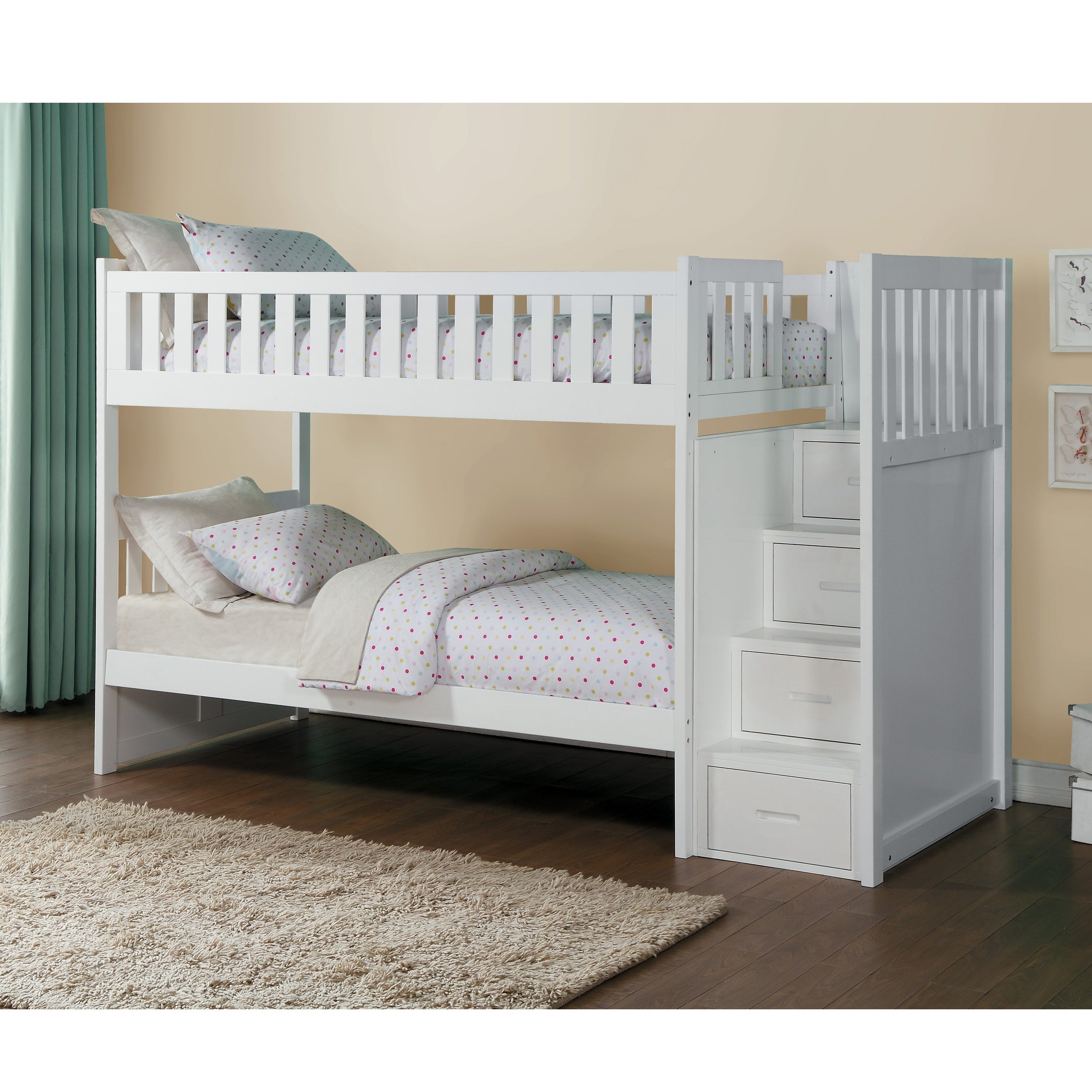 Galen White Twin/Twin Step Bunk Bed - SET | B2053SBW-1 | B2053SBW-2 | B2053SBW-3 | B2053SBW-SL - Bien Home Furniture &amp; Electronics