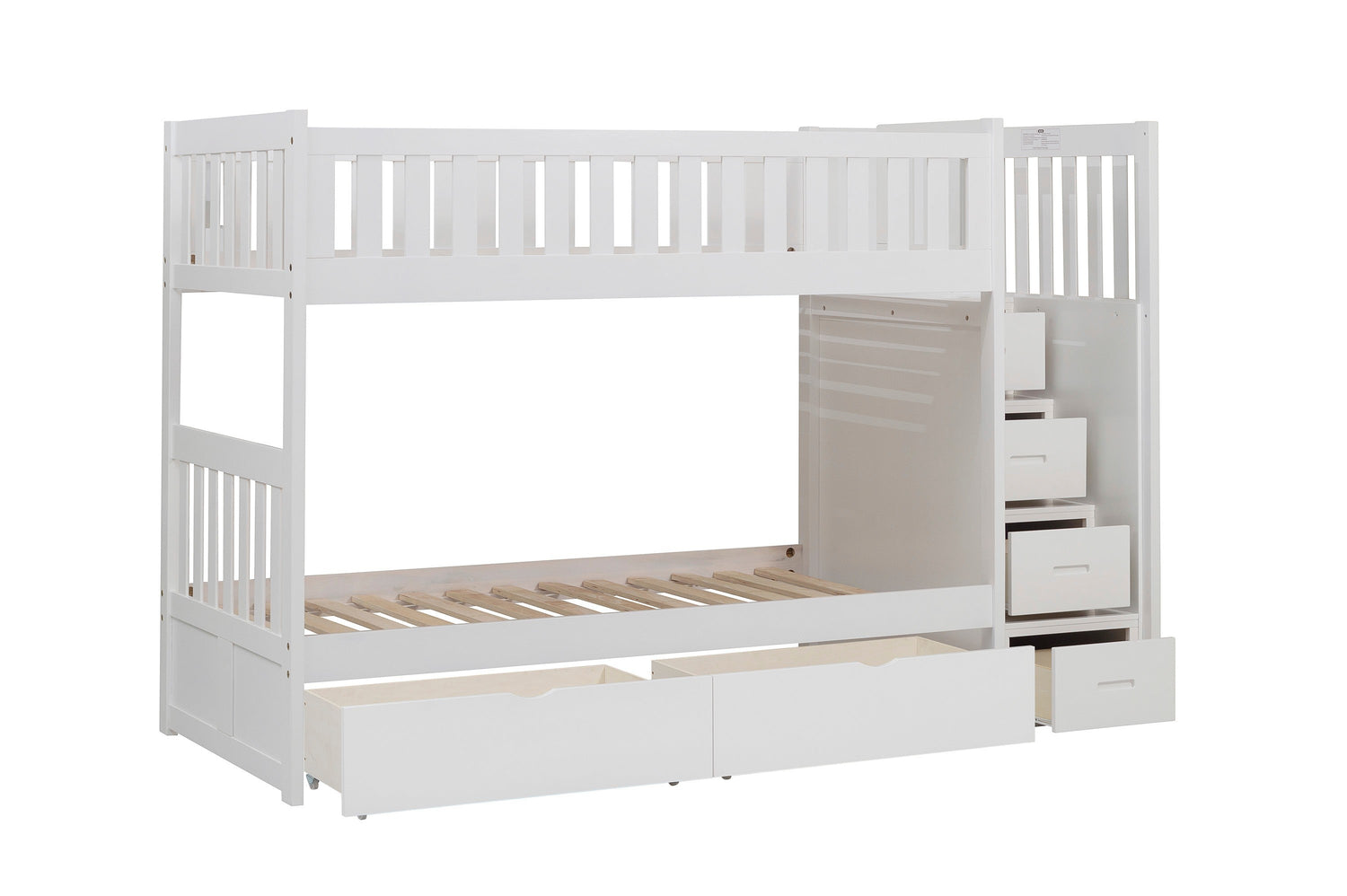 Galen White Twin/Twin Step Bunk Bed with Storage Boxes - SET | B2053SBW-1 | B2053SBW-2 | B2053SBW-3 | B2053SBW-SL | B2053W-T - Bien Home Furniture & Electronics