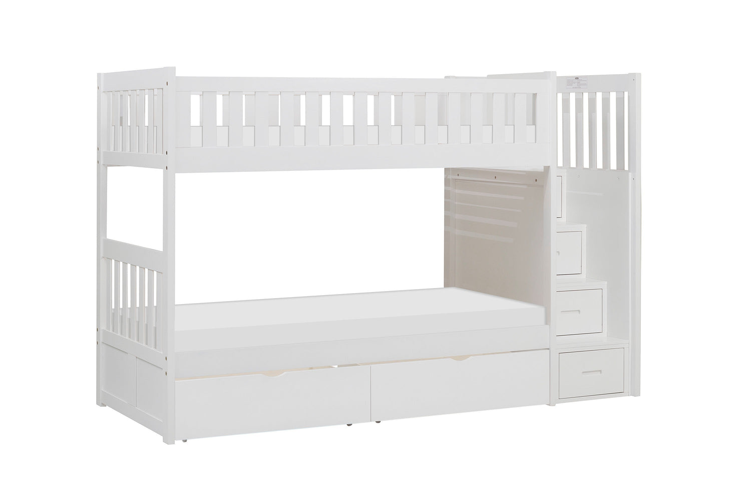 Galen White Twin/Twin Step Bunk Bed with Storage Boxes - SET | B2053SBW-1 | B2053SBW-2 | B2053SBW-3 | B2053SBW-SL | B2053W-T - Bien Home Furniture & Electronics