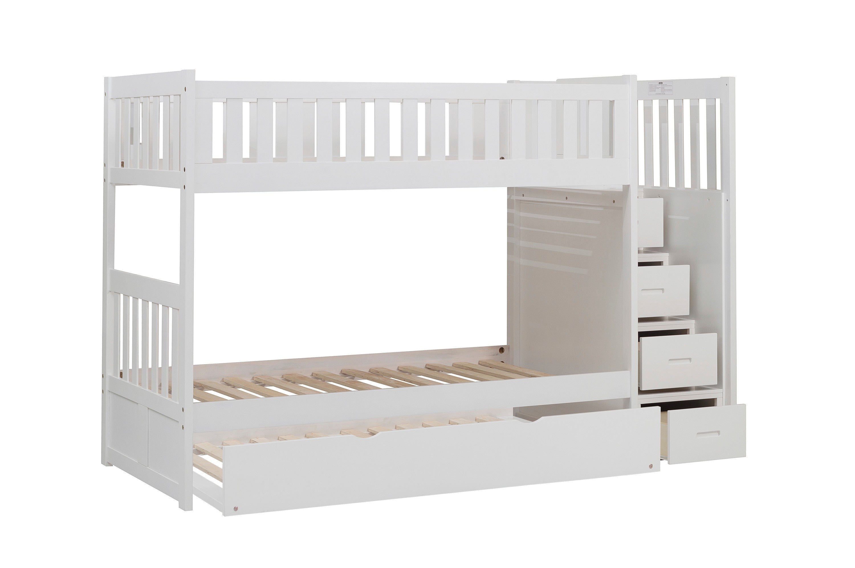 Galen White Twin/Twin Step Bunk Bed with Twin Trundle - SET | B2053SBW-1 | B2053SBW-2 | B2053SBW-3 | B2053SBW-SL | B2053W-R - Bien Home Furniture & Electronics