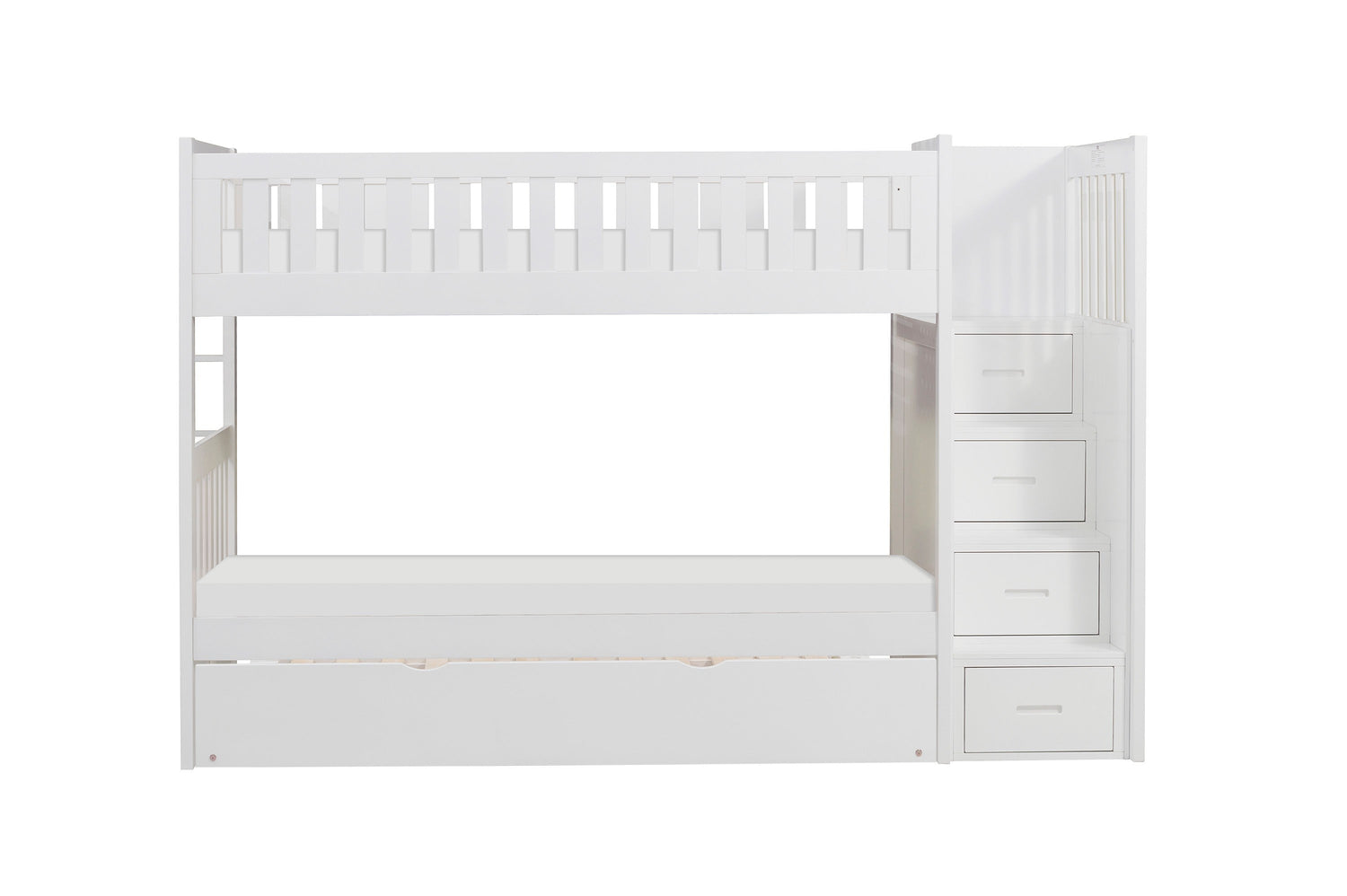 Galen White Twin/Twin Step Bunk Bed with Twin Trundle - SET | B2053SBW-1 | B2053SBW-2 | B2053SBW-3 | B2053SBW-SL | B2053W-R - Bien Home Furniture & Electronics