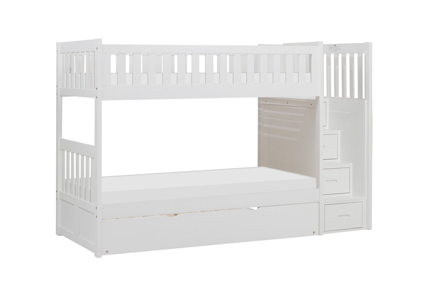 Galen White Twin/Twin Step Bunk Bed with Twin Trundle - SET | B2053SBW-1 | B2053SBW-2 | B2053SBW-3 | B2053SBW-SL | B2053W-R - Bien Home Furniture & Electronics