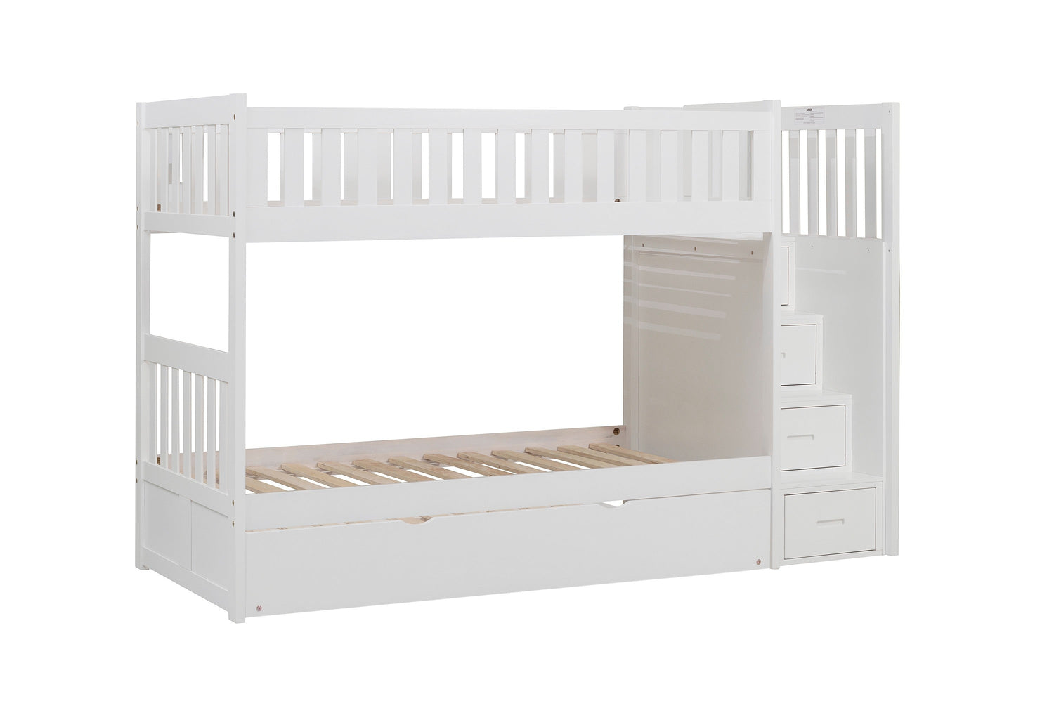 Galen White Twin/Twin Step Bunk Bed with Twin Trundle - SET | B2053SBW-1 | B2053SBW-2 | B2053SBW-3 | B2053SBW-SL | B2053W-R - Bien Home Furniture & Electronics
