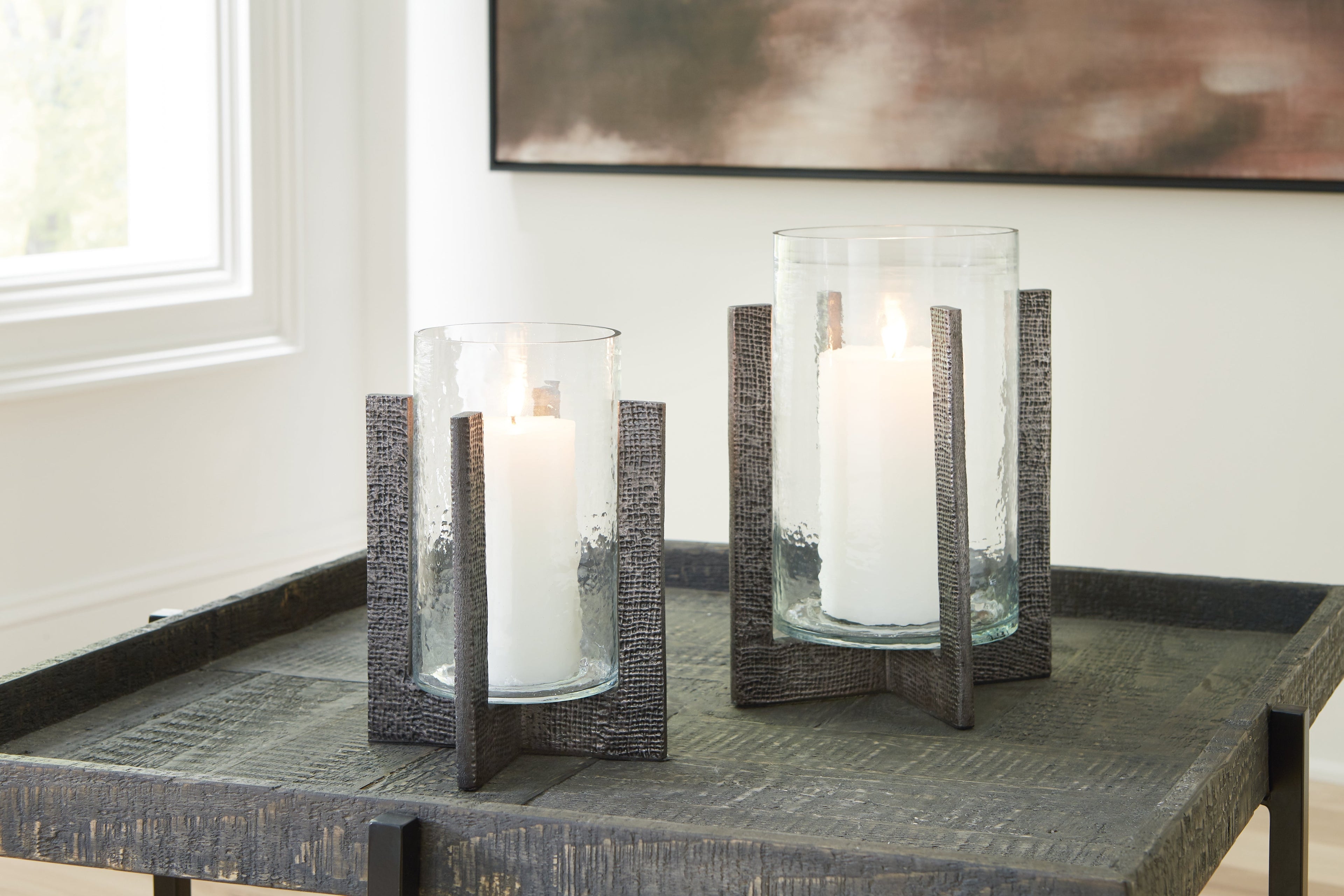 Garekton Clear/Pewter Finish Candle Holder, Set of 2 - A2000591 - Bien Home Furniture & Electronics