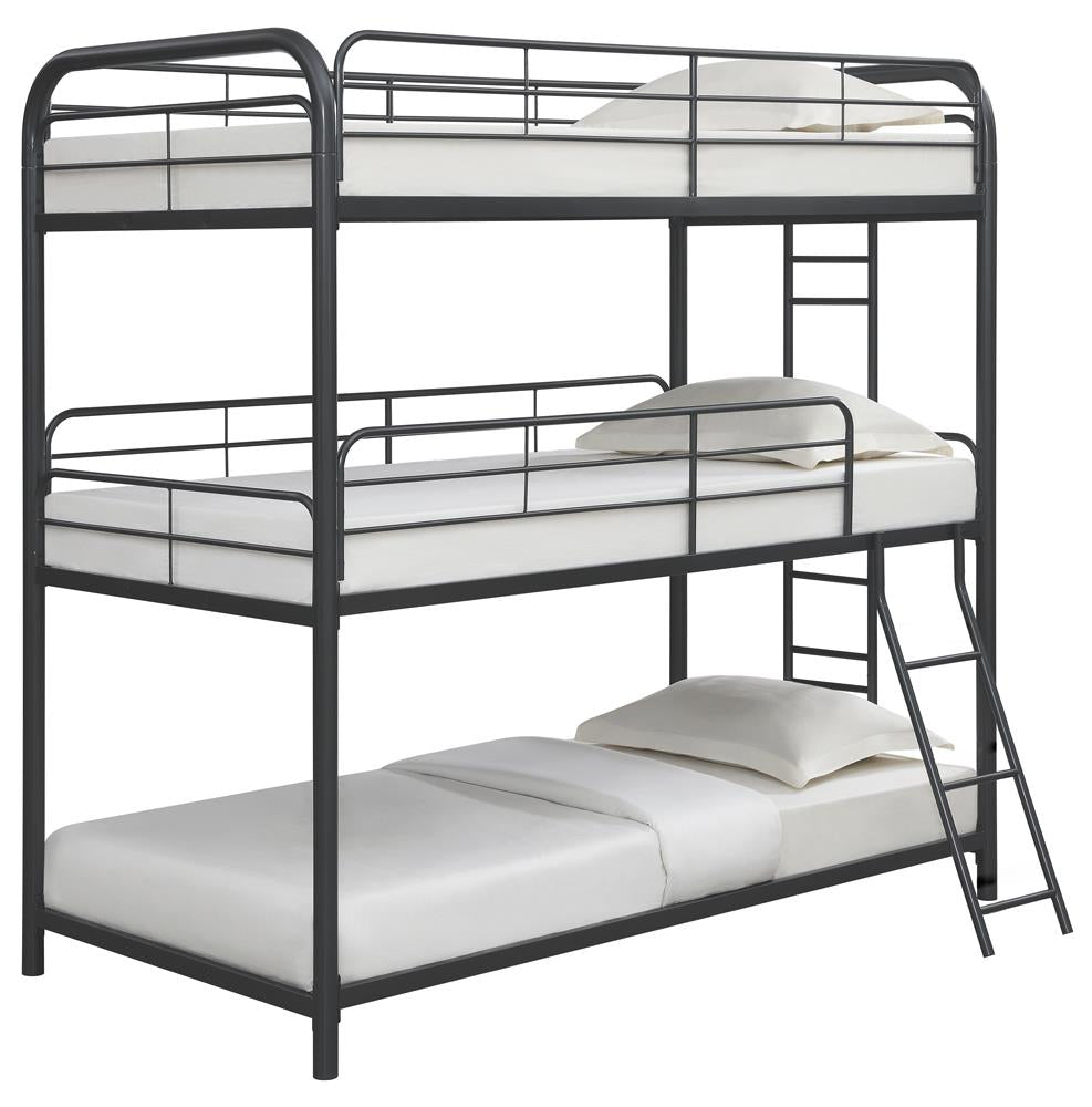 Garner Gunmetal Triple Bunk Bed with Ladder - 400777 - Bien Home Furniture &amp; Electronics