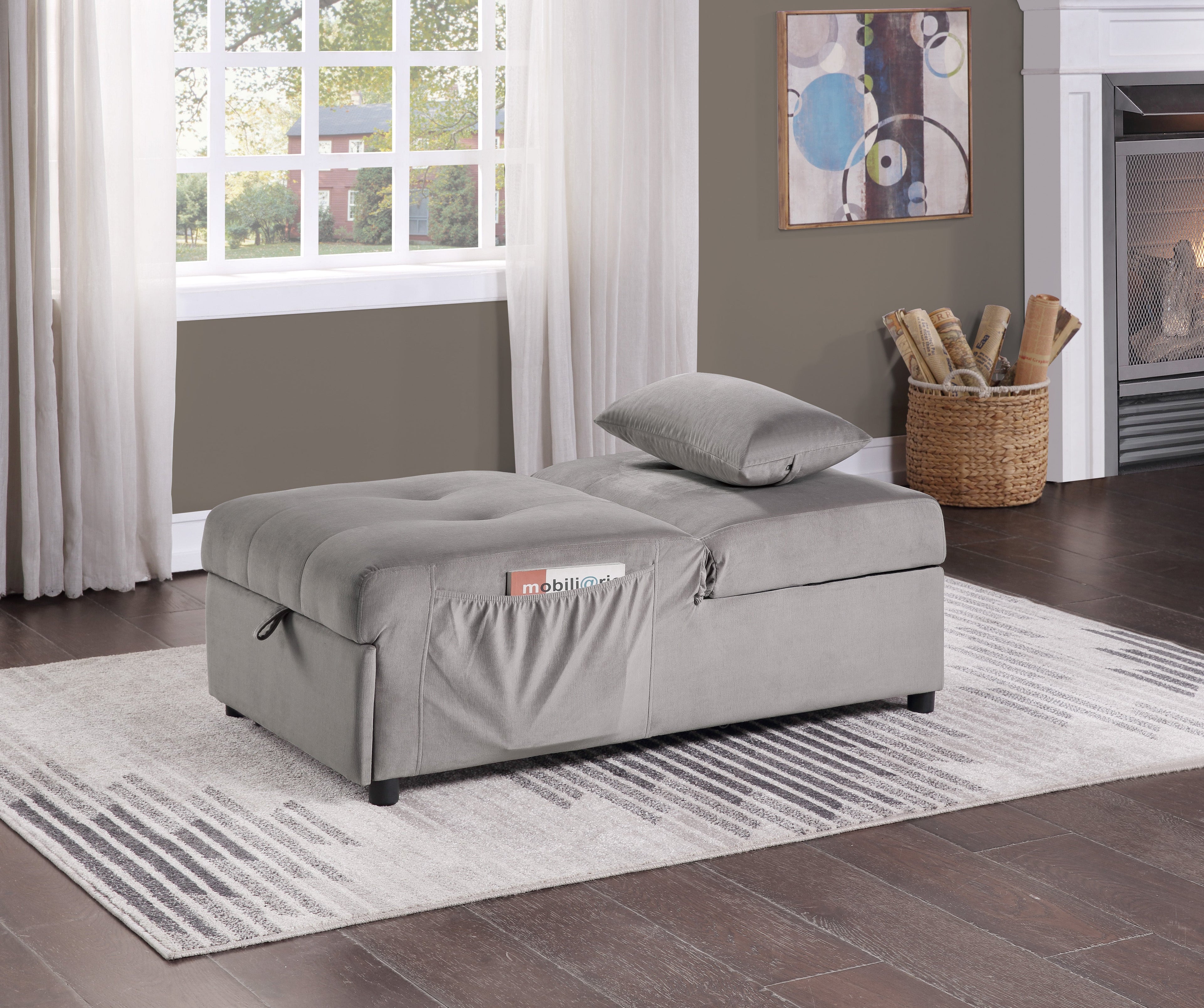 Garrell Brownish Gray Velvet Lift Top Storage Bench with Pull-out Bed - 4615-F4 - Bien Home Furniture & Electronics