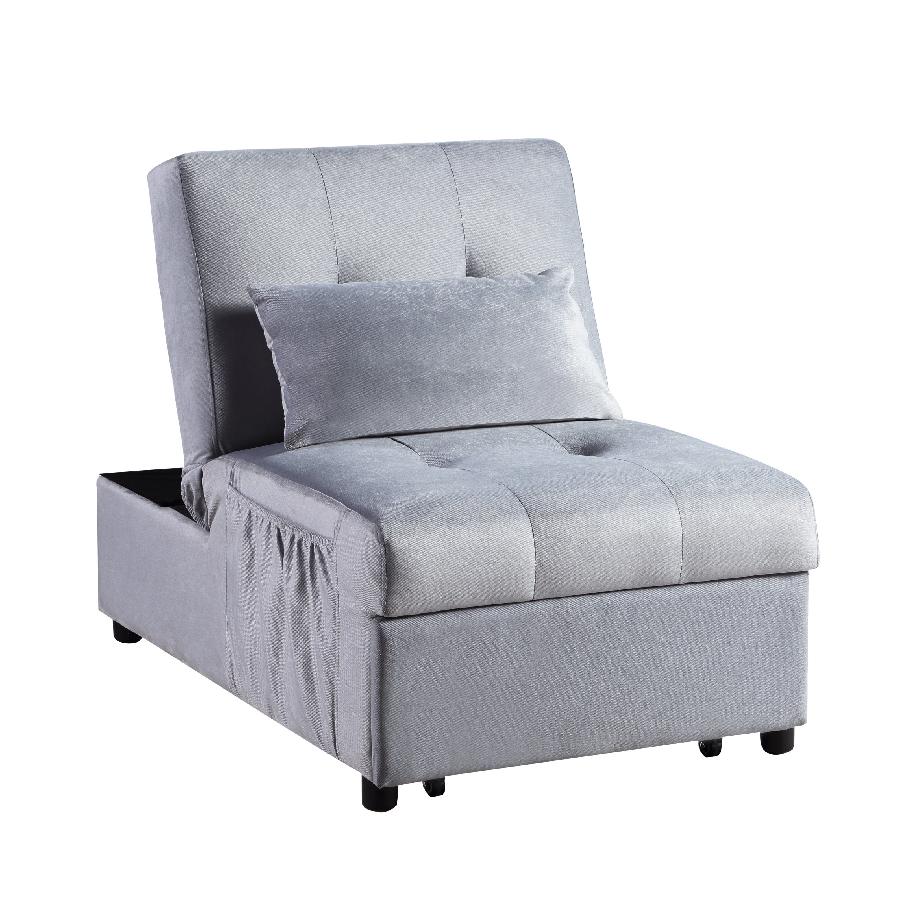 Garrell Gray Velvet Lift Top Storage Bench with Pull-out Bed - 4615-F3 - Bien Home Furniture & Electronics