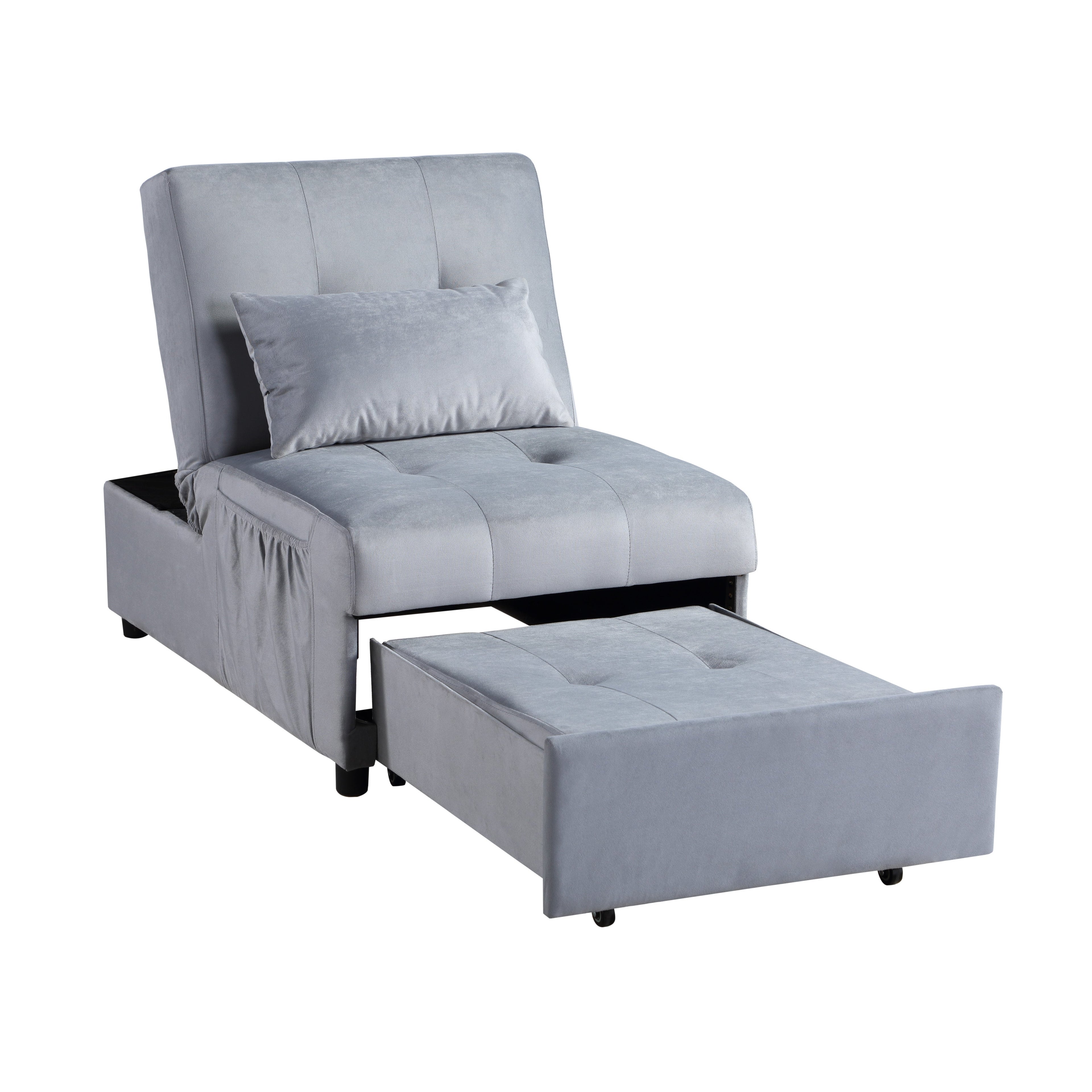 Garrell Gray Velvet Lift Top Storage Bench with Pull-out Bed - 4615-F3 - Bien Home Furniture & Electronics