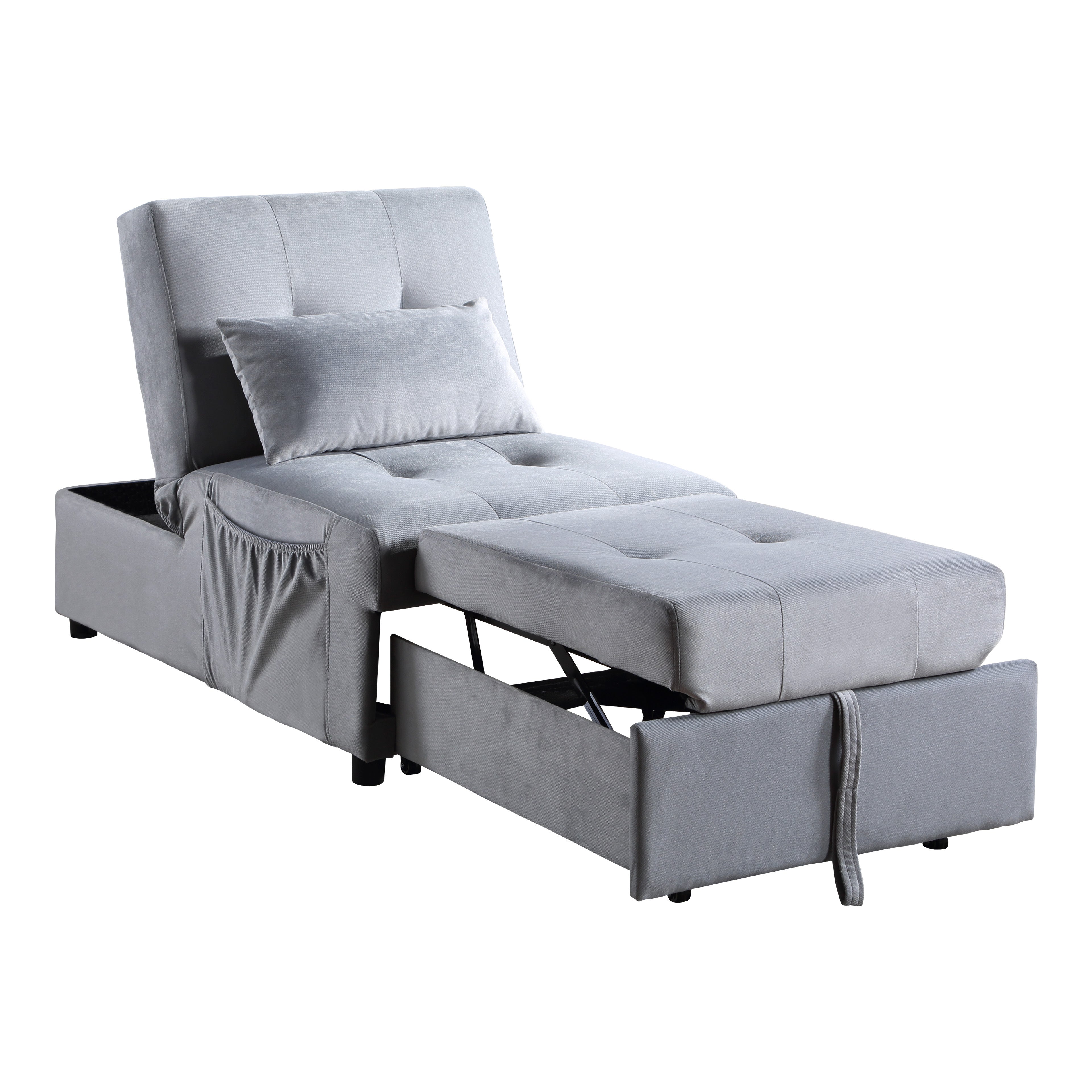 Garrell Gray Velvet Lift Top Storage Bench with Pull-out Bed - 4615-F3 - Bien Home Furniture & Electronics