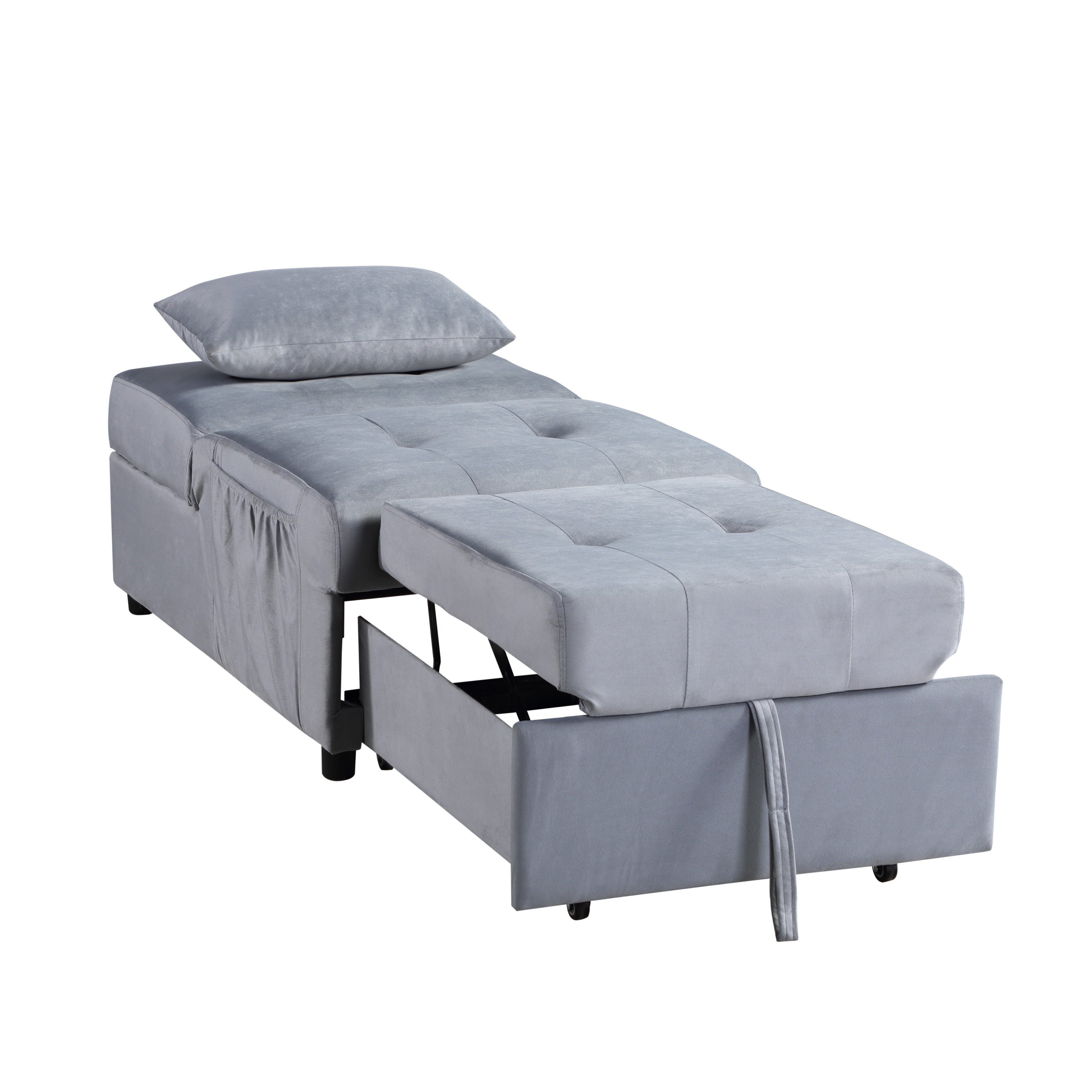 Garrell Gray Velvet Lift Top Storage Bench with Pull-out Bed - 4615-F3 - Bien Home Furniture & Electronics