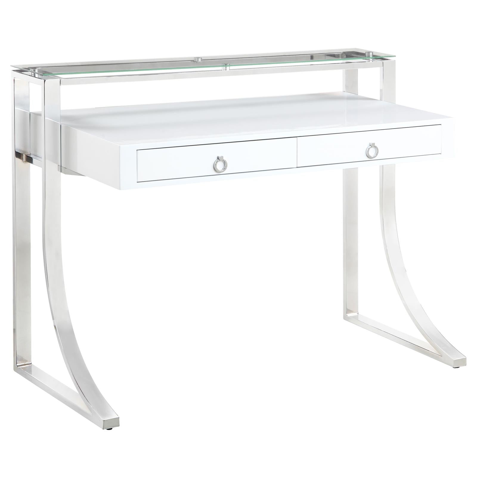 Gemma Glossy White/Chrome 2-Drawer Writing Desk - 802141 - Bien Home Furniture & Electronics