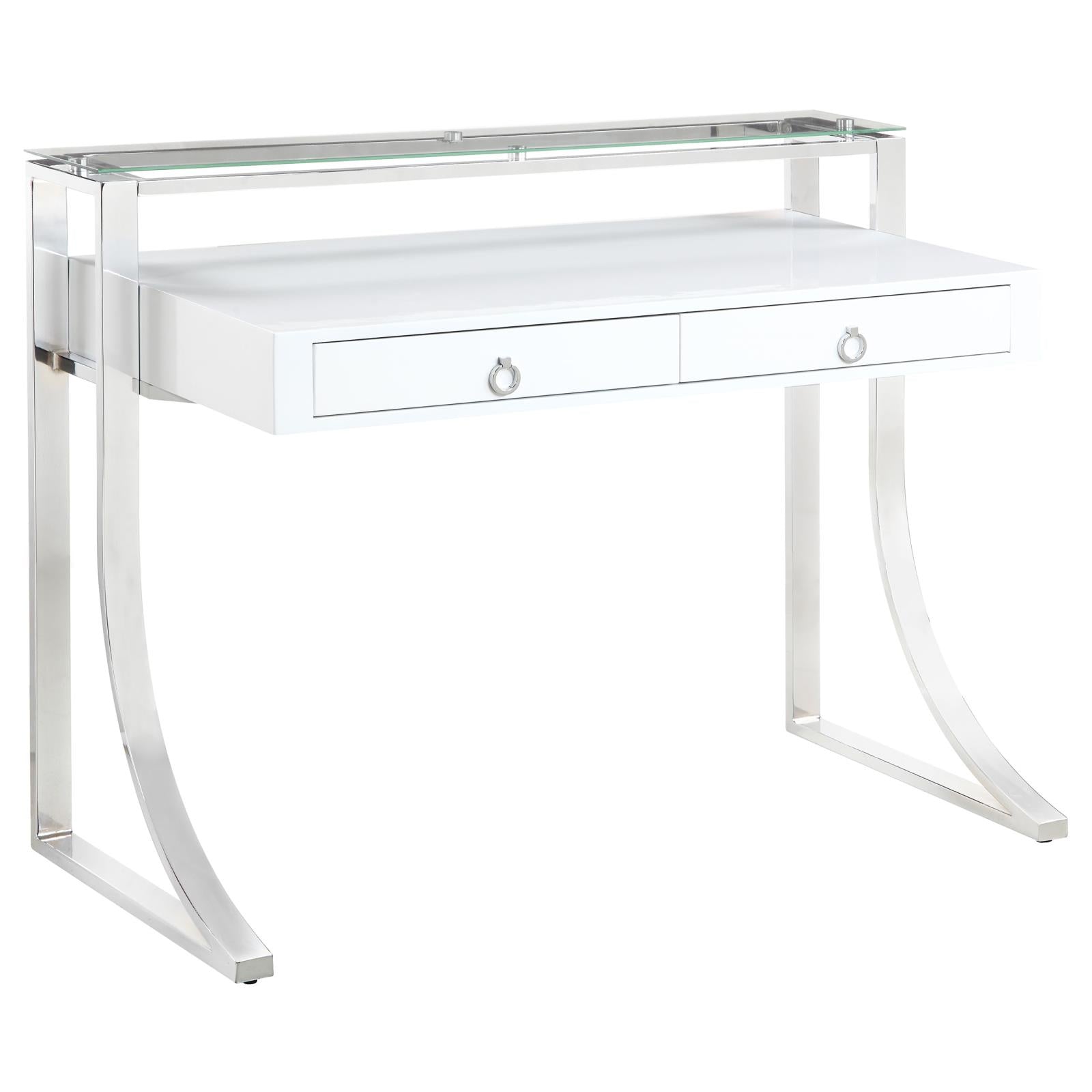 Gemma Glossy White/Chrome 2-Drawer Writing Desk - 802141 - Bien Home Furniture &amp; Electronics