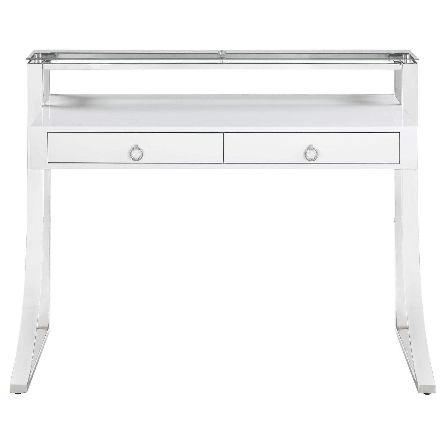 Gemma Glossy White/Chrome 2-Drawer Writing Desk - 802141 - Bien Home Furniture &amp; Electronics