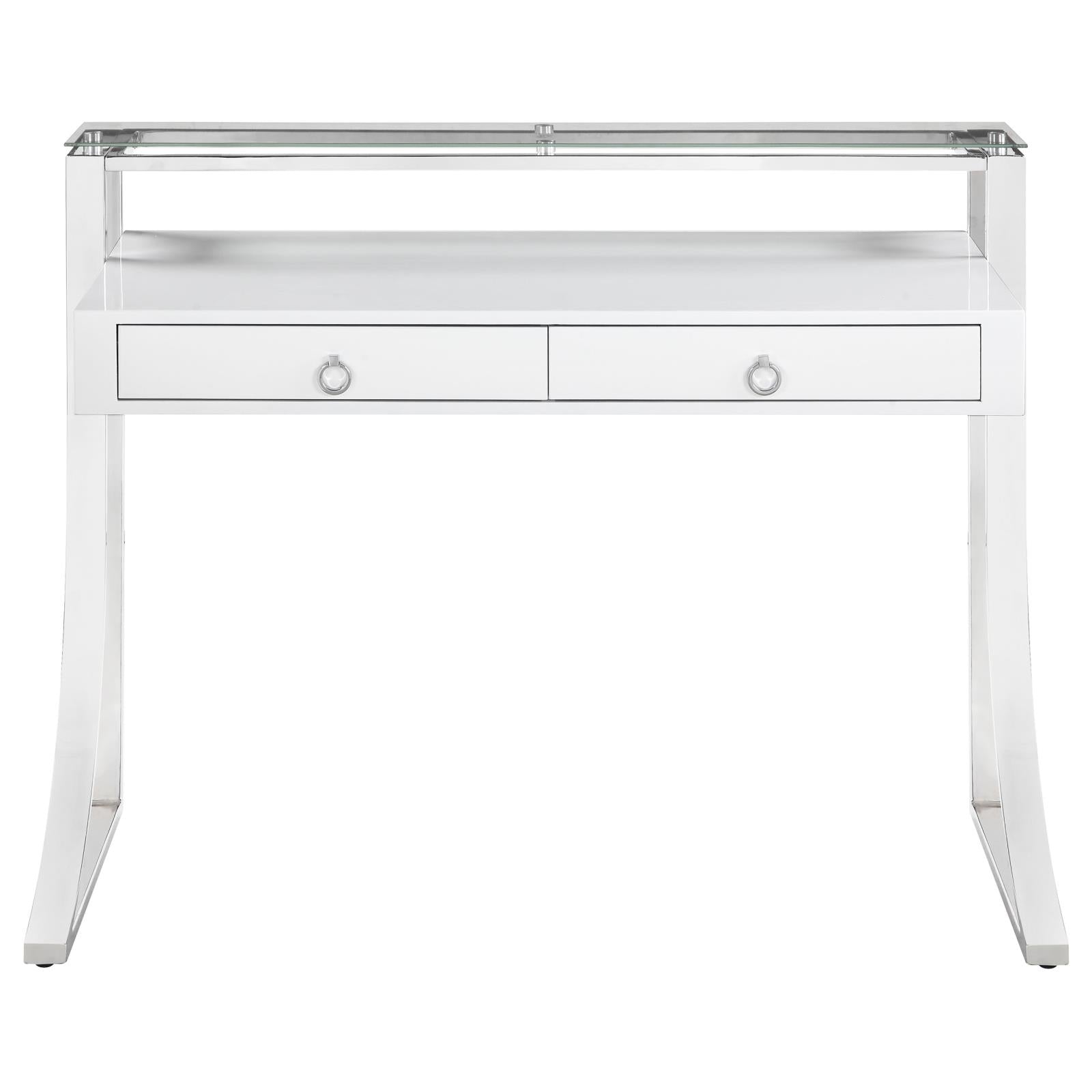 Gemma Glossy White/Chrome 2-Drawer Writing Desk - 802141 - Bien Home Furniture & Electronics