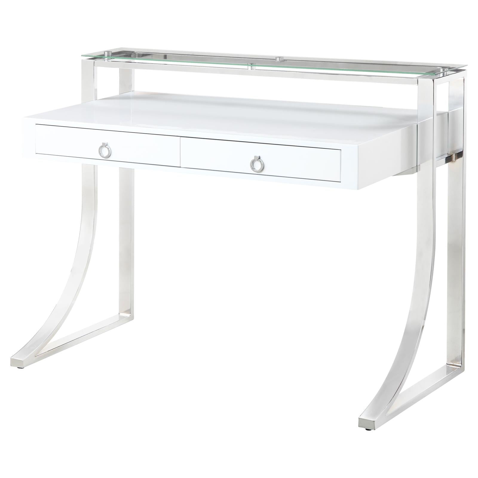 Gemma Glossy White/Chrome 2-Drawer Writing Desk - 802141 - Bien Home Furniture & Electronics