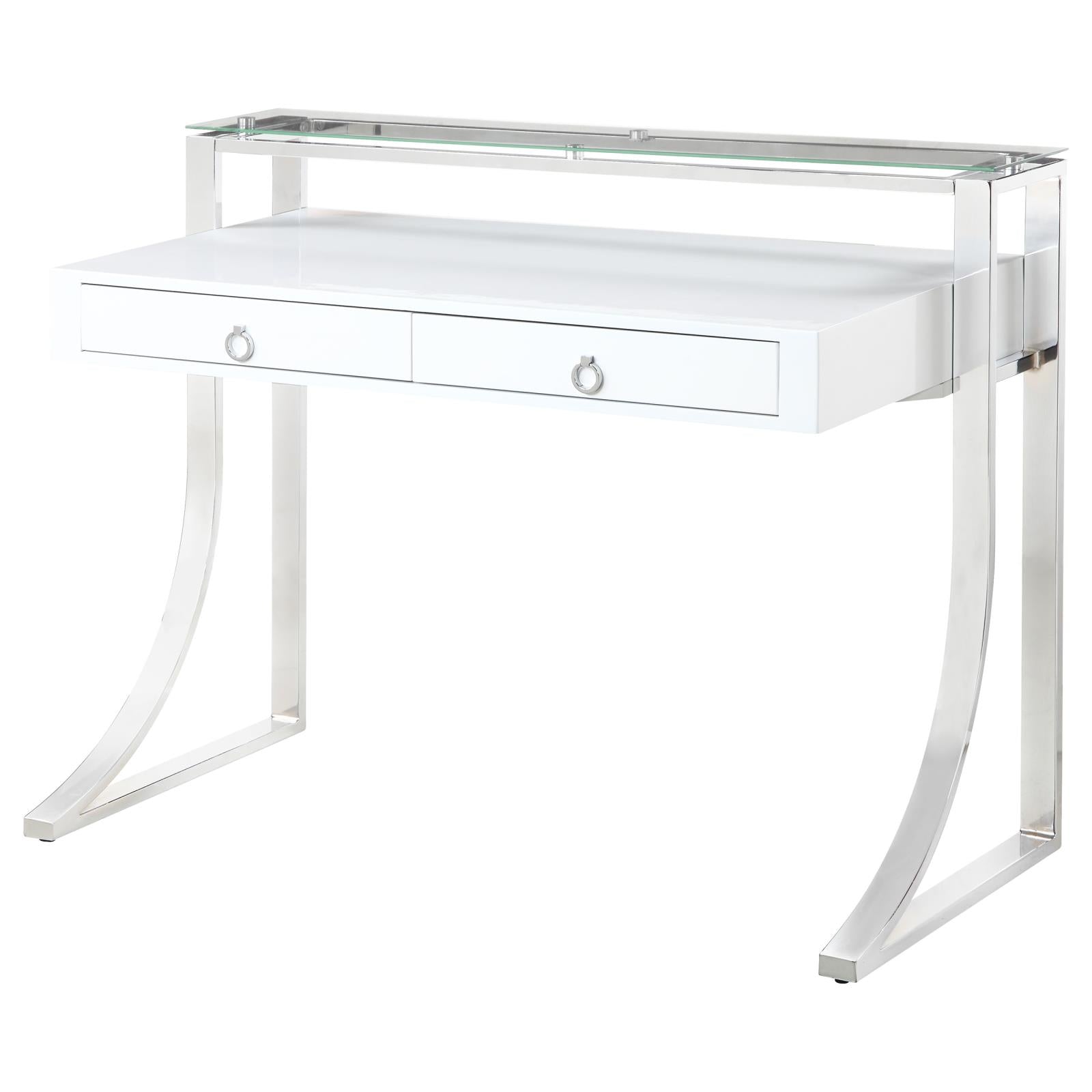 Gemma Glossy White/Chrome 2-Drawer Writing Desk - 802141 - Bien Home Furniture &amp; Electronics