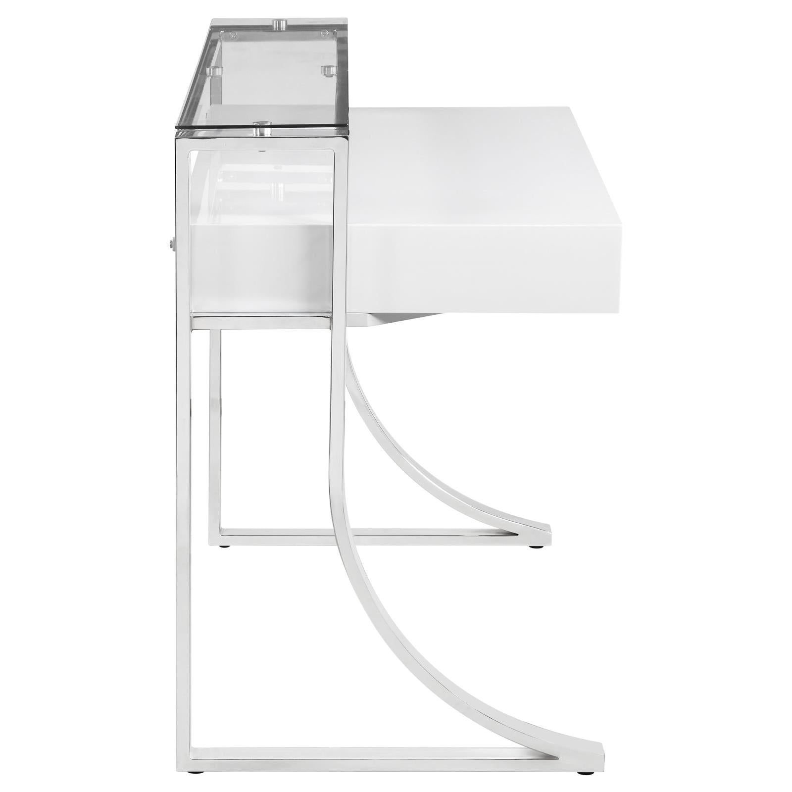 Gemma Glossy White/Chrome 2-Drawer Writing Desk - 802141 - Bien Home Furniture &amp; Electronics