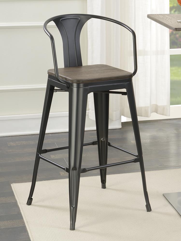 Geneva Dark Elm/Matte Black Wooden Seat Bar Stools, Set of 2 - 100737 - Bien Home Furniture & Electronics