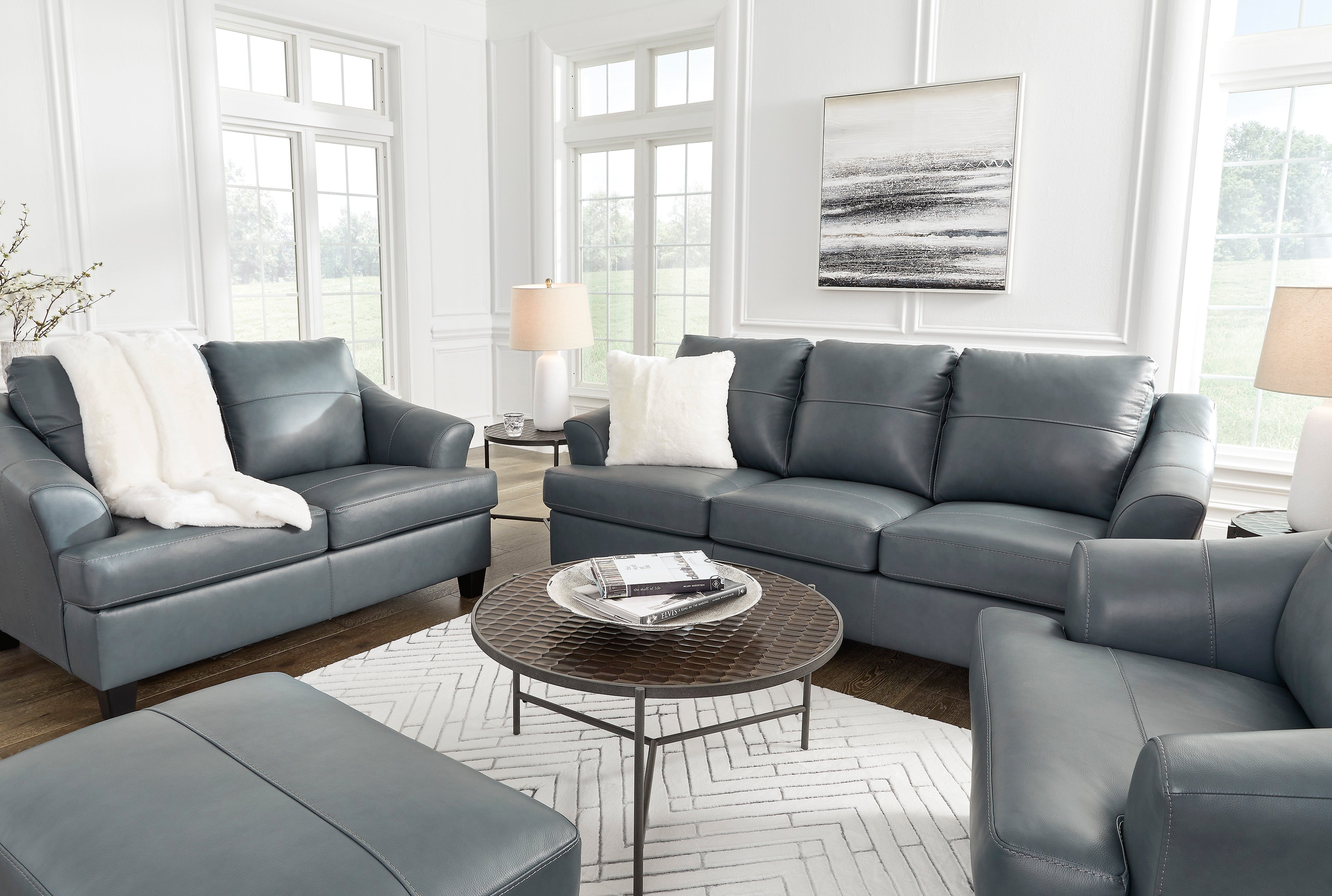 Genoa Steel Leather Living Room Set - SET | 4770538 | 4770535 - Bien Home Furniture & Electronics