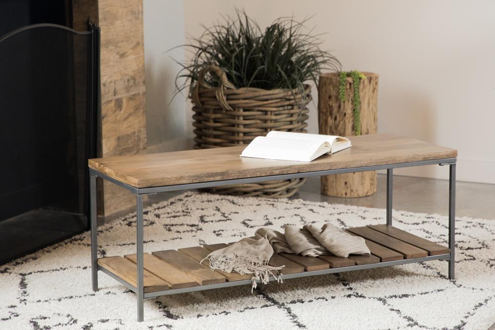 Gerbera Natural/Gunmetal Accent Bench with Slat Shelf - 914127 - Bien Home Furniture &amp; Electronics