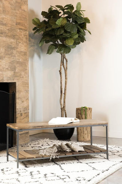 Gerbera Natural/Gunmetal Accent Bench with Slat Shelf - 914127 - Bien Home Furniture &amp; Electronics