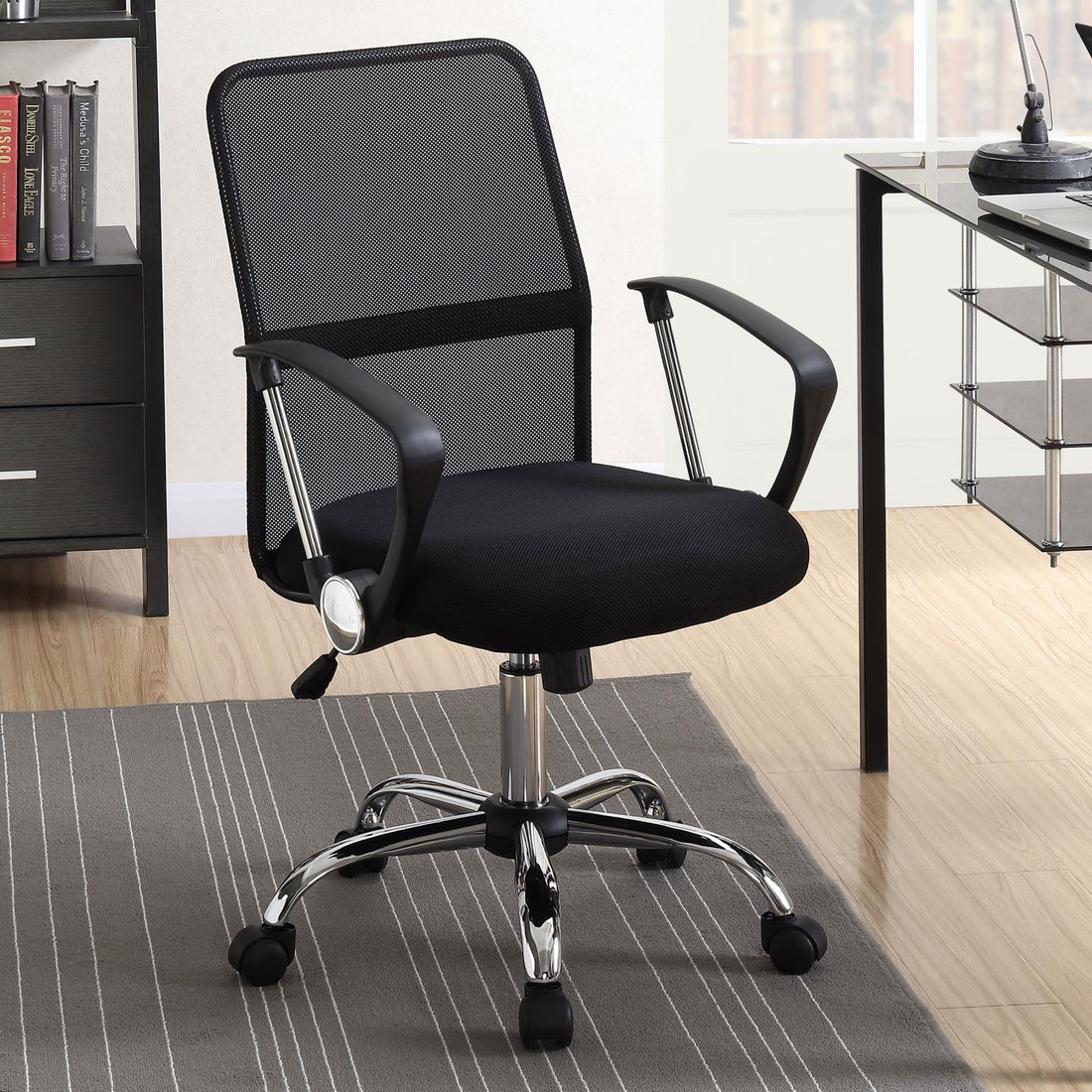 Gerta Black/Chrome Office Chair with Mesh Backrest - 801319 - Bien Home Furniture &amp; Electronics