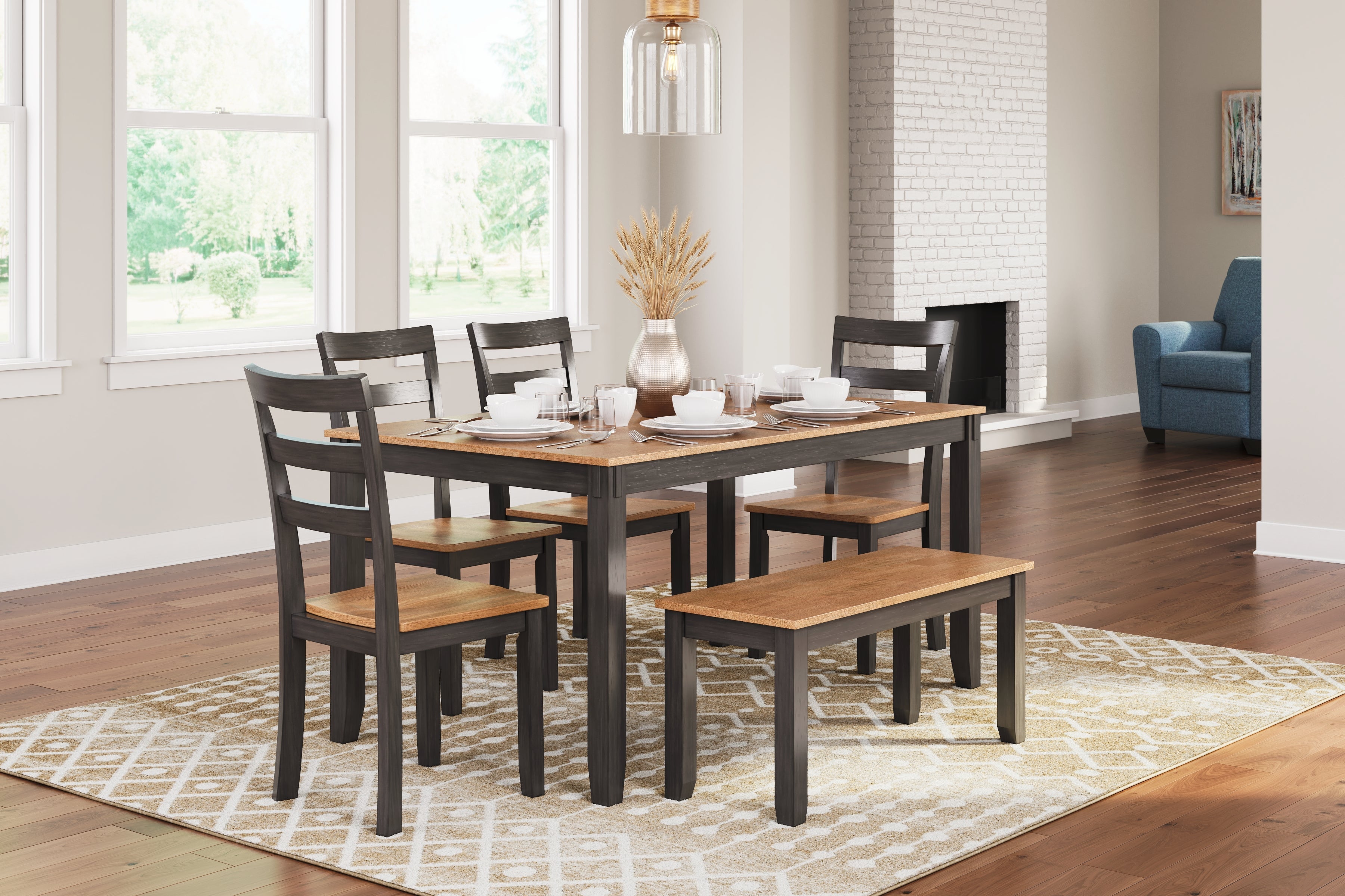 Gesthaven Natural/Brown Dining Table with 4 Chairs and Bench (Set of 6) - D396-325 - Bien Home Furniture &amp; Electronics